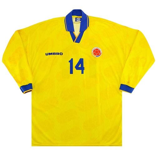 1995 Colombia Match Worn Home L/S Shirt #14 (Álvarez) v England