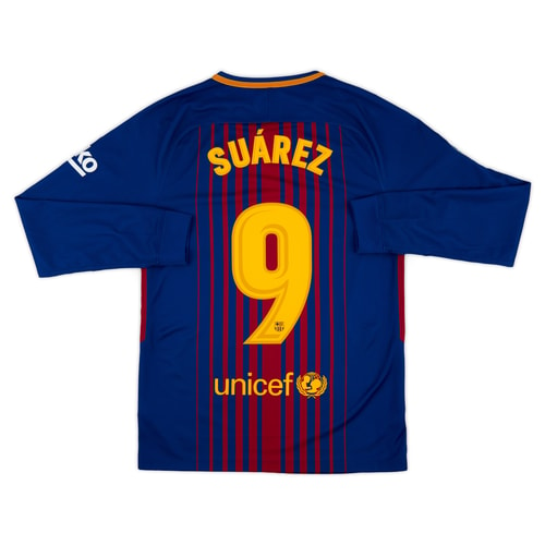 2017-18 Barcelona Home L/S Shirt Suárez #9 - 9/10 - (S)