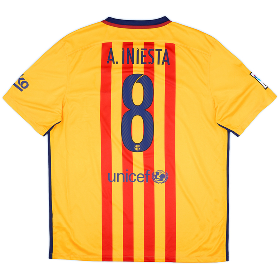 2015-16 Barcelona Away Shirt A.Iniesta #8 - 9/10 - (XL)