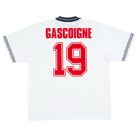 1990-92 England Home Shirt Gascoigne #19 - 8/10 - (XXL)