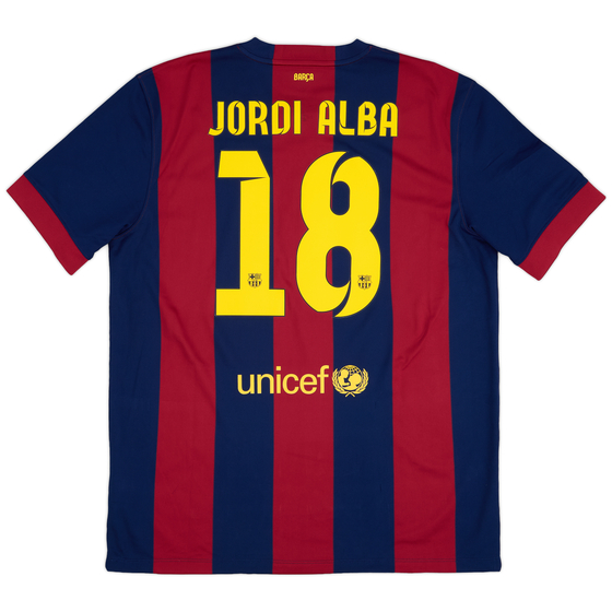 2014-15 Barcelona Home Shirt Jordi Alba #18 - 8/10 - (XL)