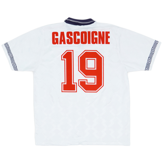 1990-92 England Home Shirt Gascoigne #19 - 8/10 - (L)