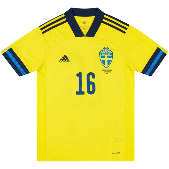 2021 Sweden Match Issue Home Shirt Larsson #16 (v Uzbekistan)