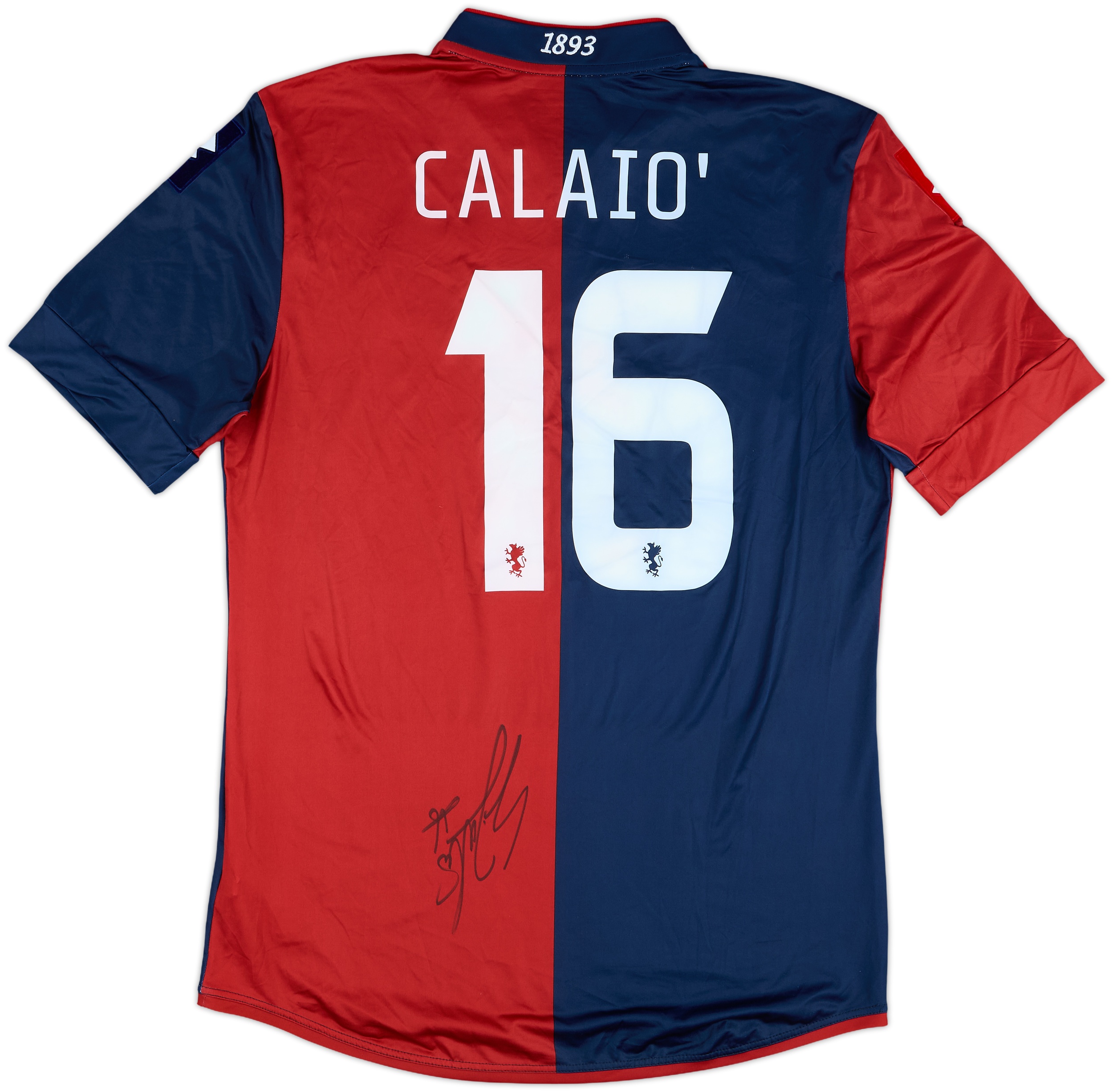 2013-14 Genoa Match Issue Signed Home Shirt Calaio #16