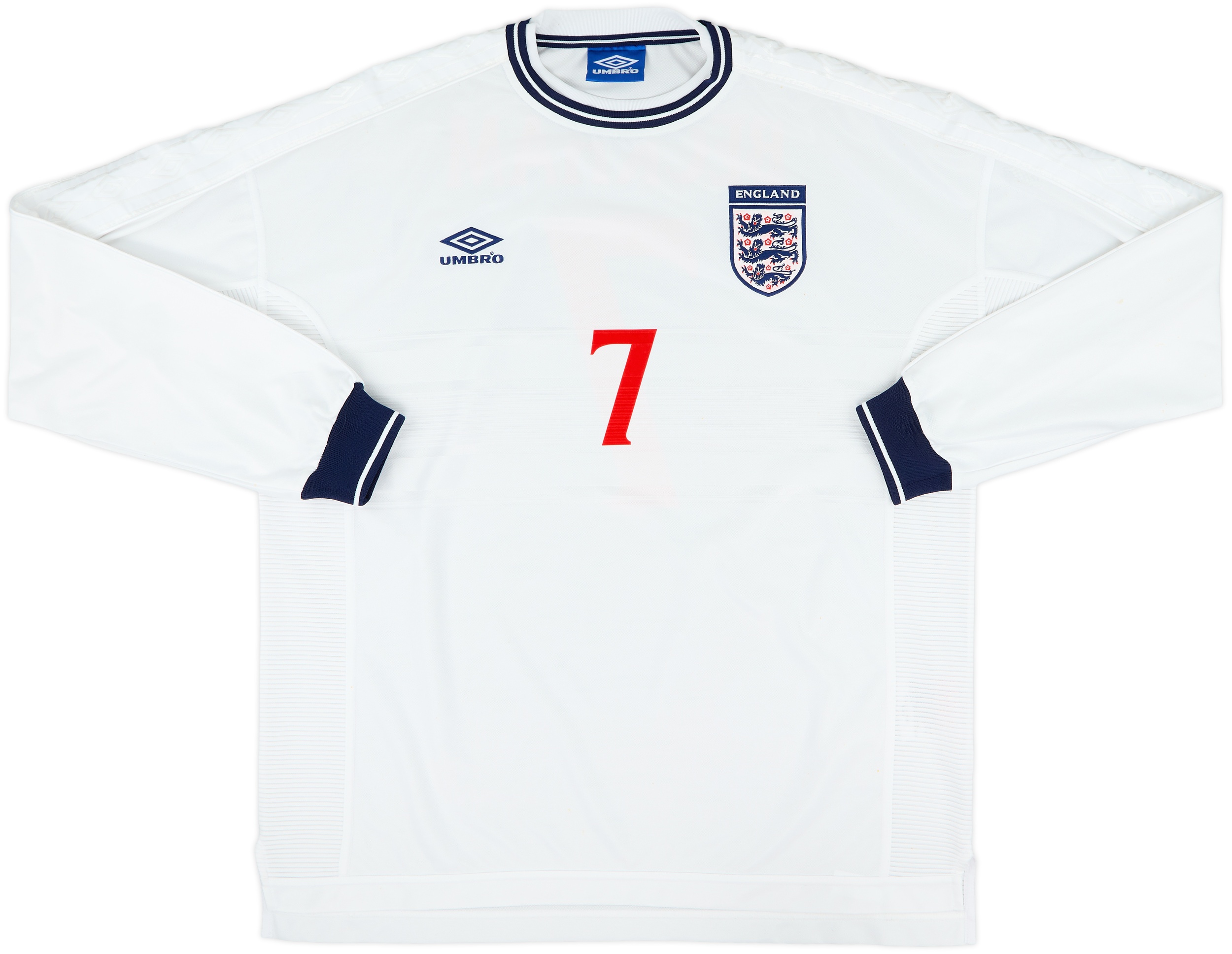 【国内正規 01-03 England  L/S Beckham #7】 1999-01 England Home L/S Shirt Beckham #7 - 9/10 - (XXL)