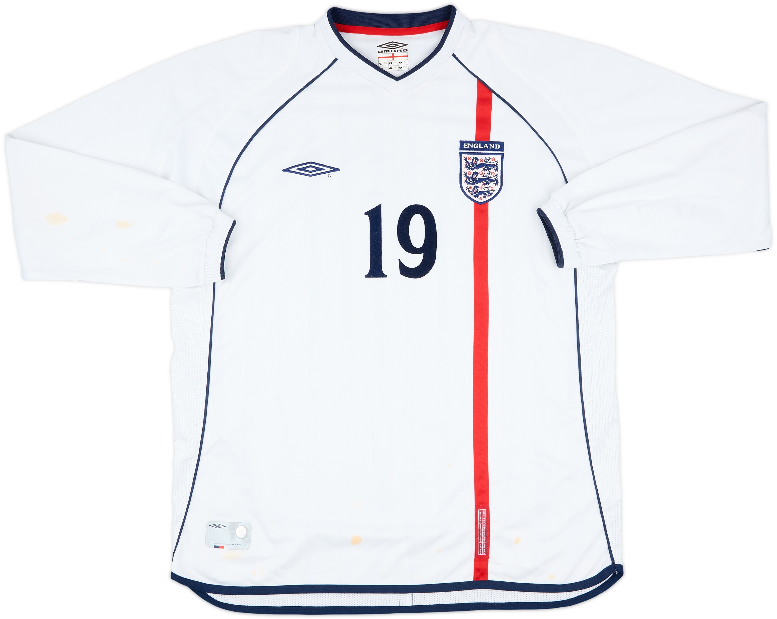 01-02 ENGLAND national team 9番　UMBRO L 2001-02 England Match Issue Home L/S Shirt #19