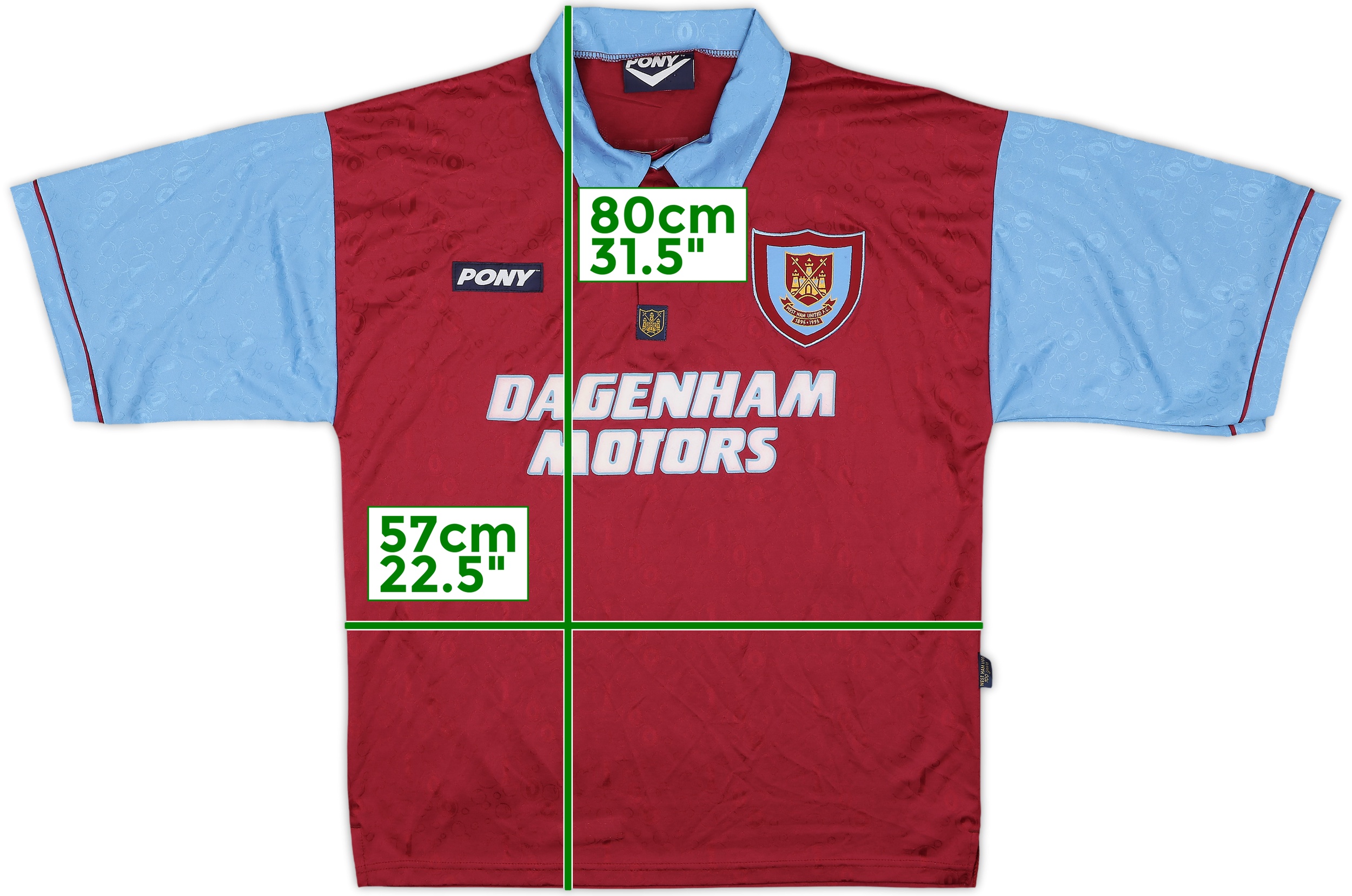 ウェア Westham United 1995/97 Away L/S Uniform West Ham United FC 1995-97 Centenary Away SS Jersey, Pony