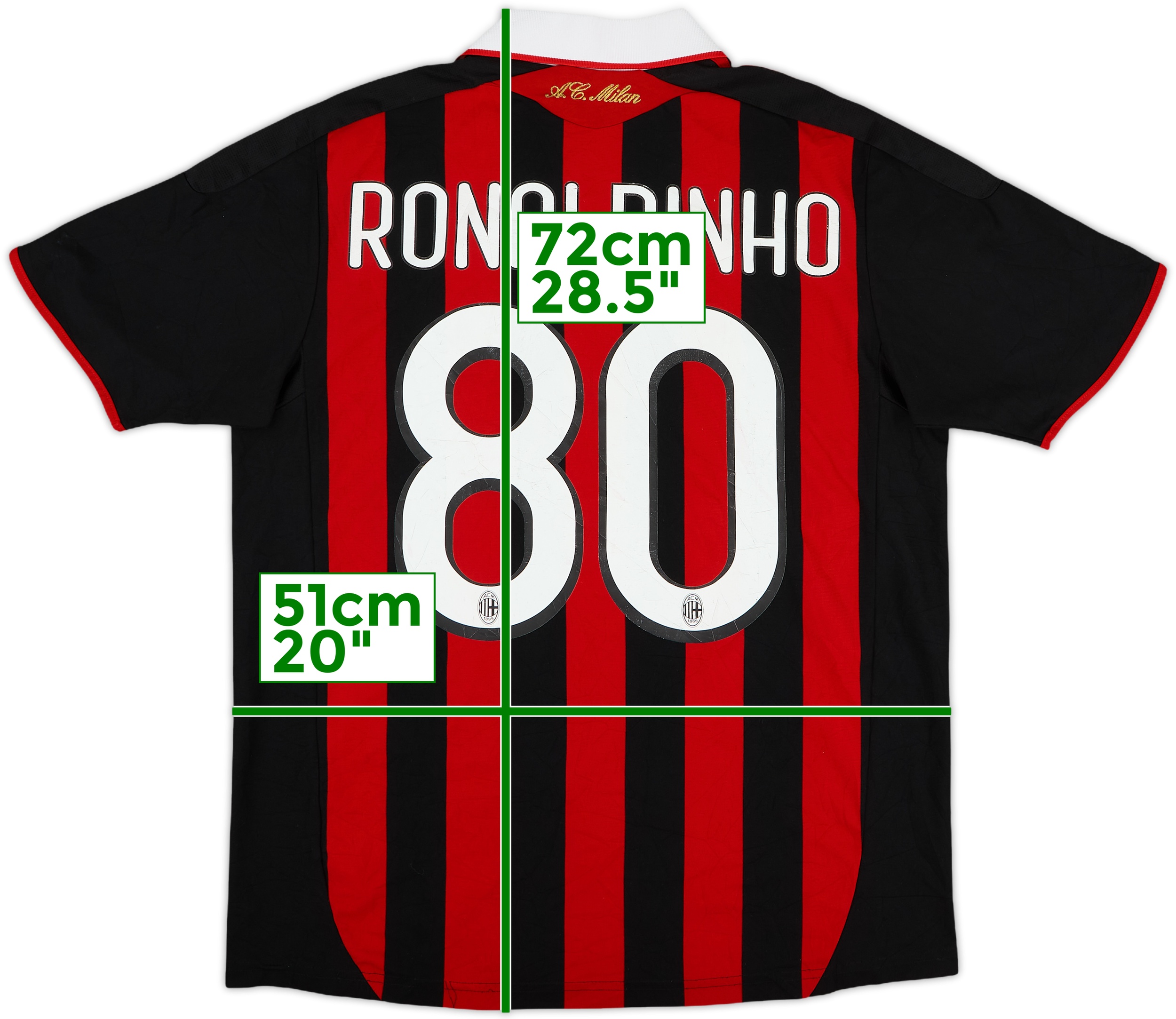 2009-10 AC Milan Home Shirt Ronaldinho #80 - 6/10 - (XL.Boys)