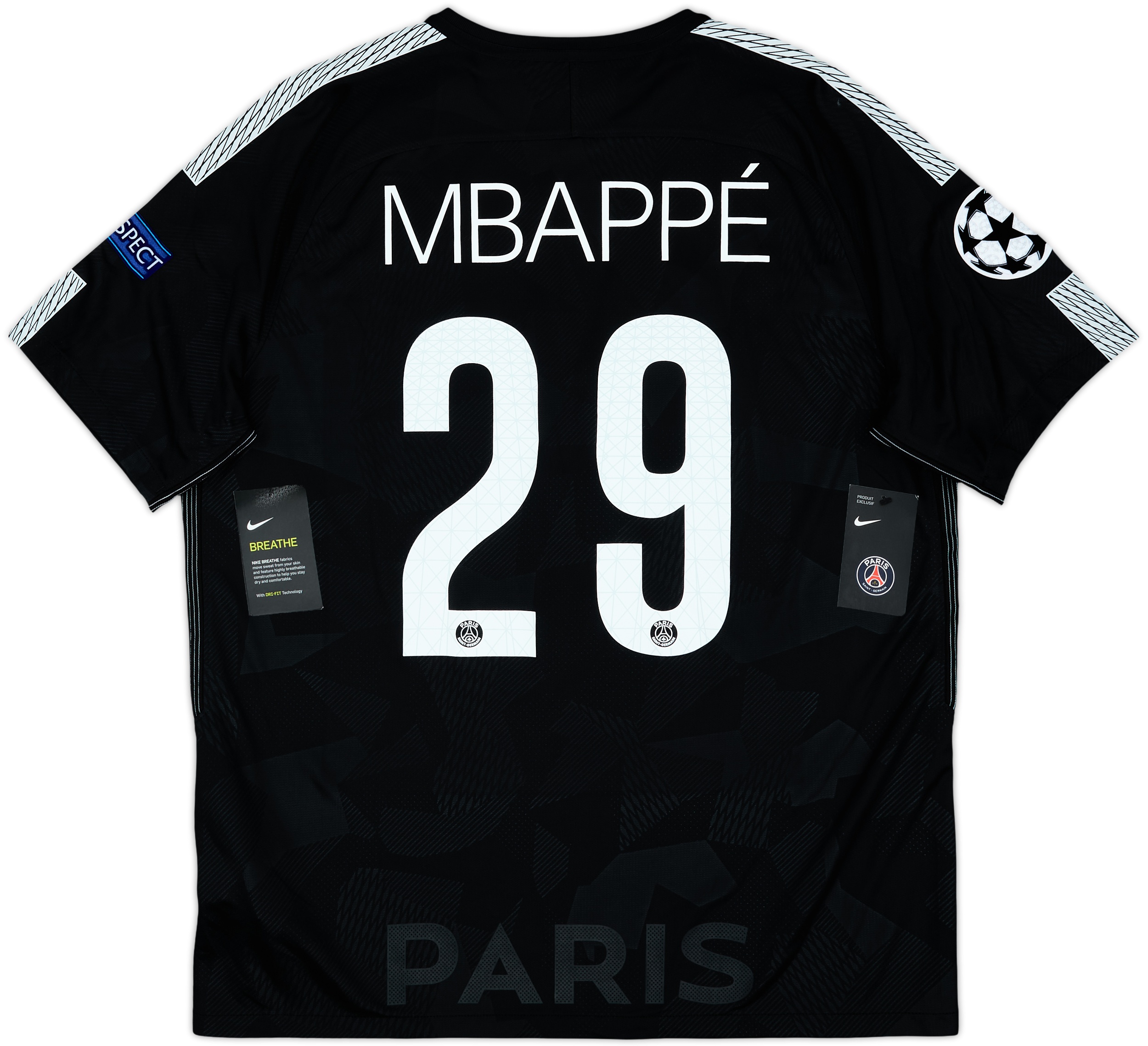Nike パリ・サンジェルマン MBAPPÉ 29 シャツ 黒 2017-18 Paris Saint-Germain Third Shirt Mbappe #29 (XL)