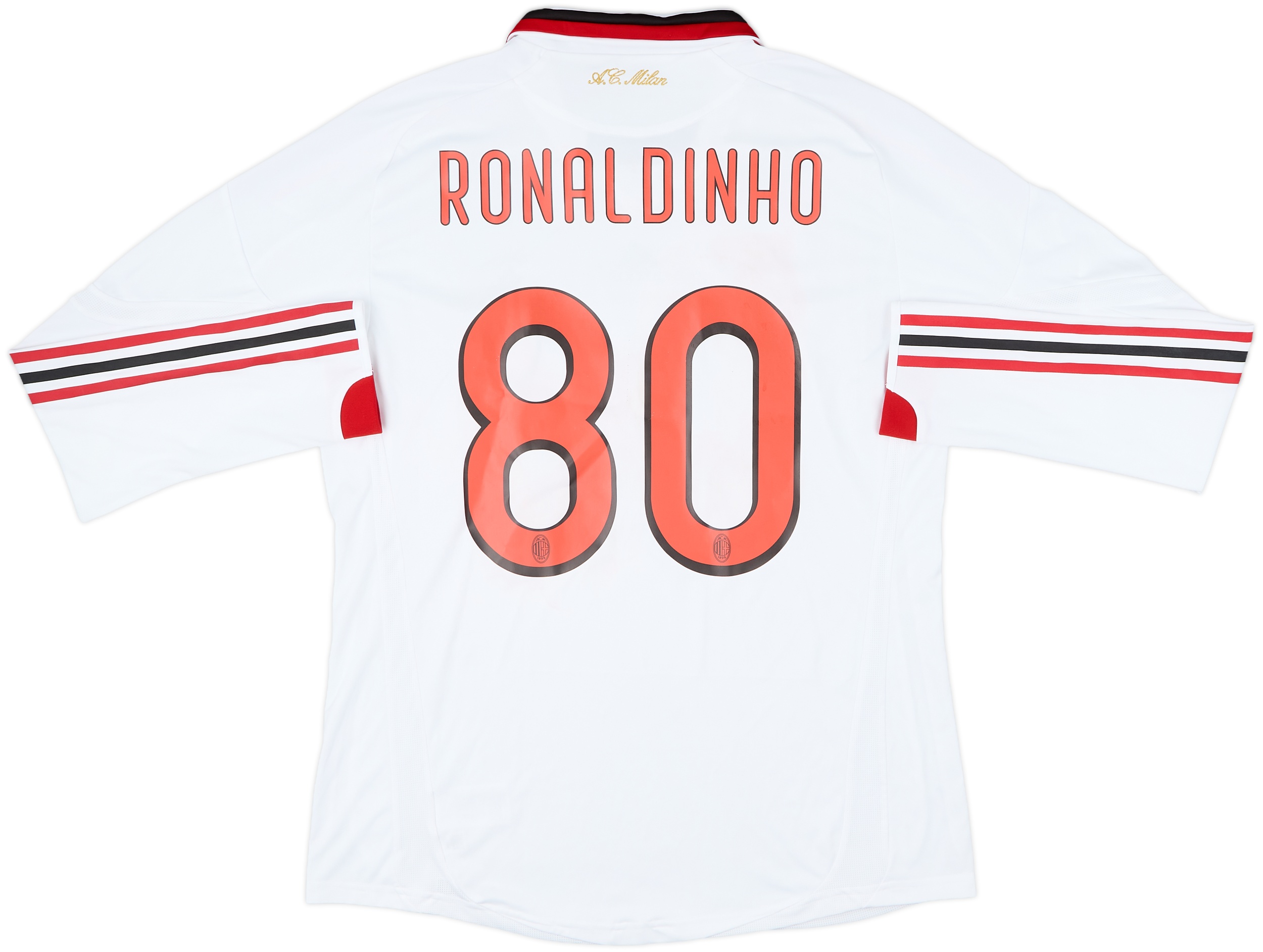 2009-10 AC Milan Player Issue Away L/S Shirt Ronaldinho #80 - 8/10