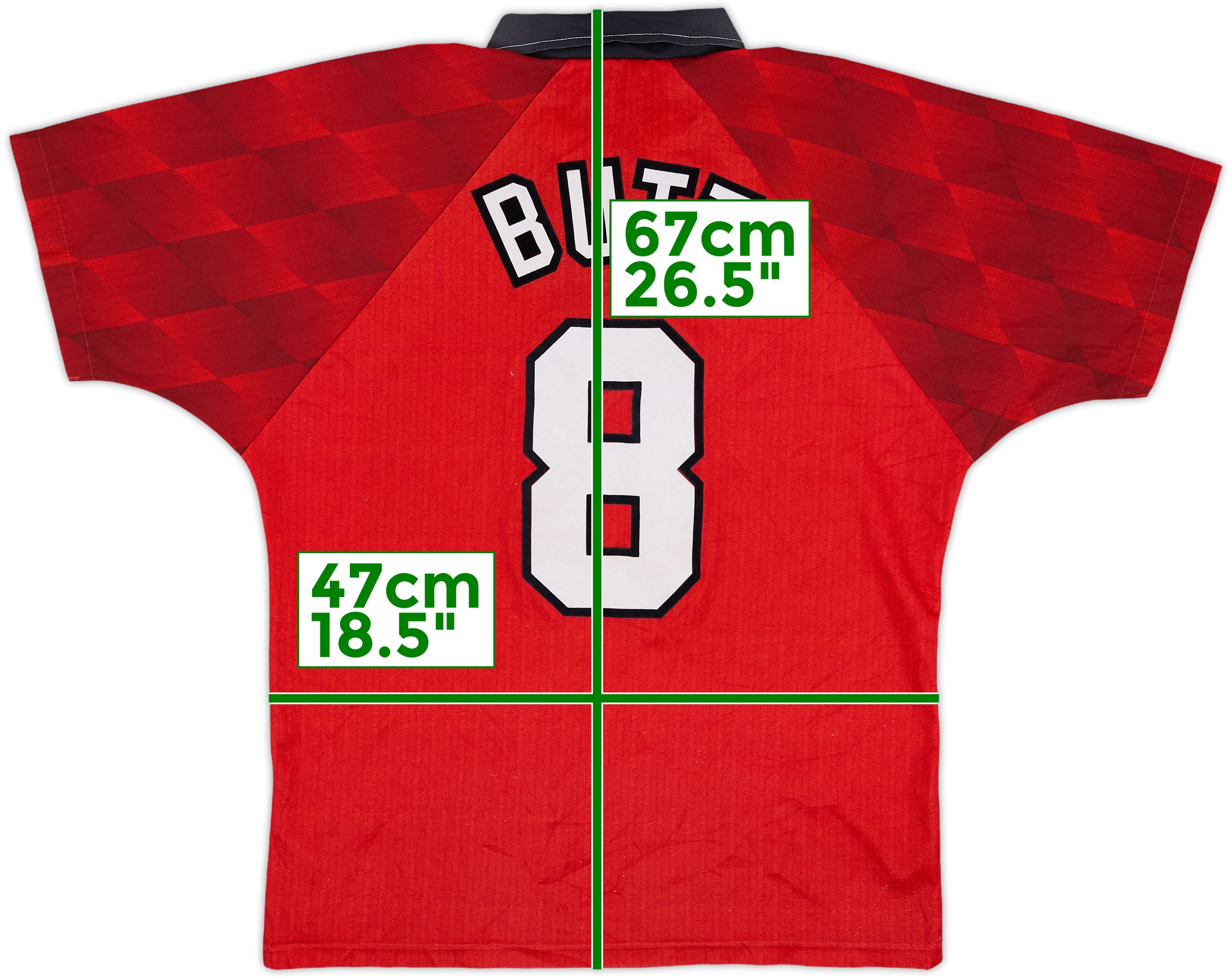 1996-98 Manchester United Home Shirt Butt #8 - 8/10 - (Y)