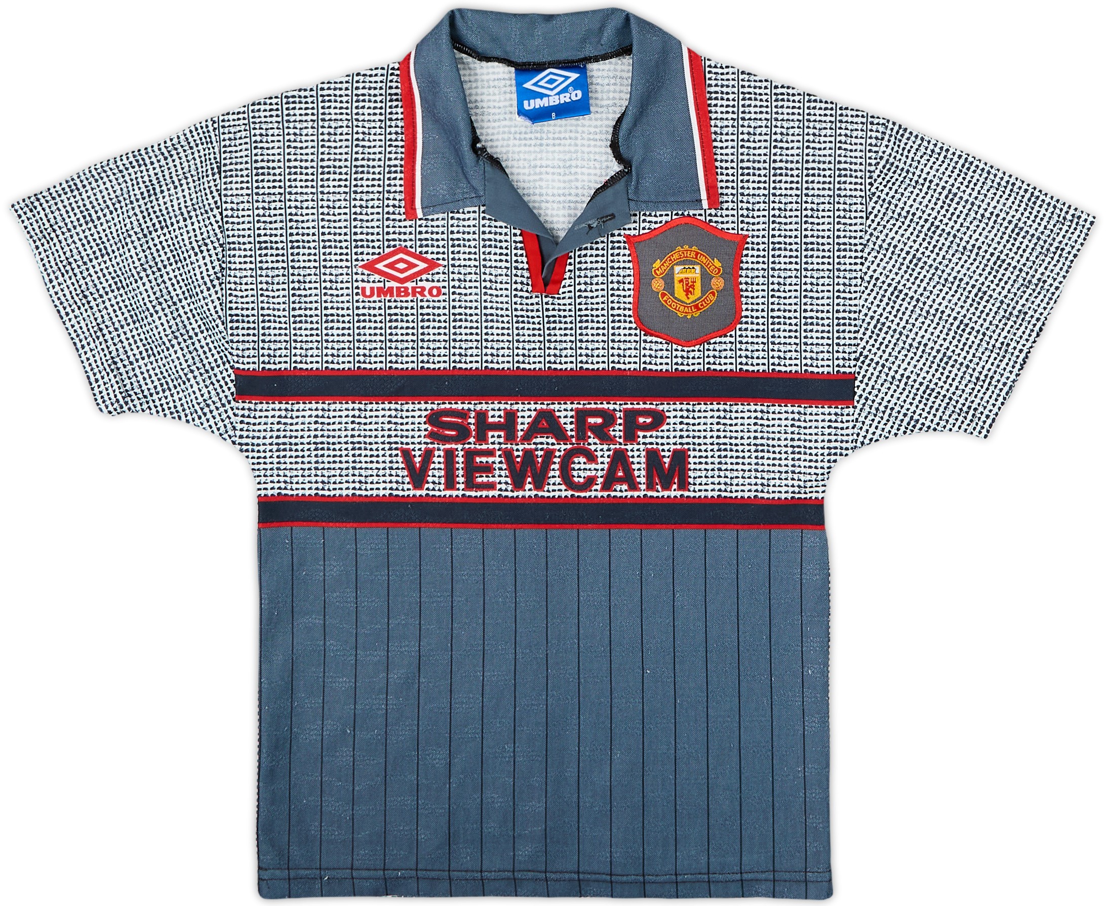 【希少L】95-96 マンU アウェイ Umbro SHARP VIEWCAM 1995-96 Manchester United Umbro Sharp Away L Shirt (Top)
