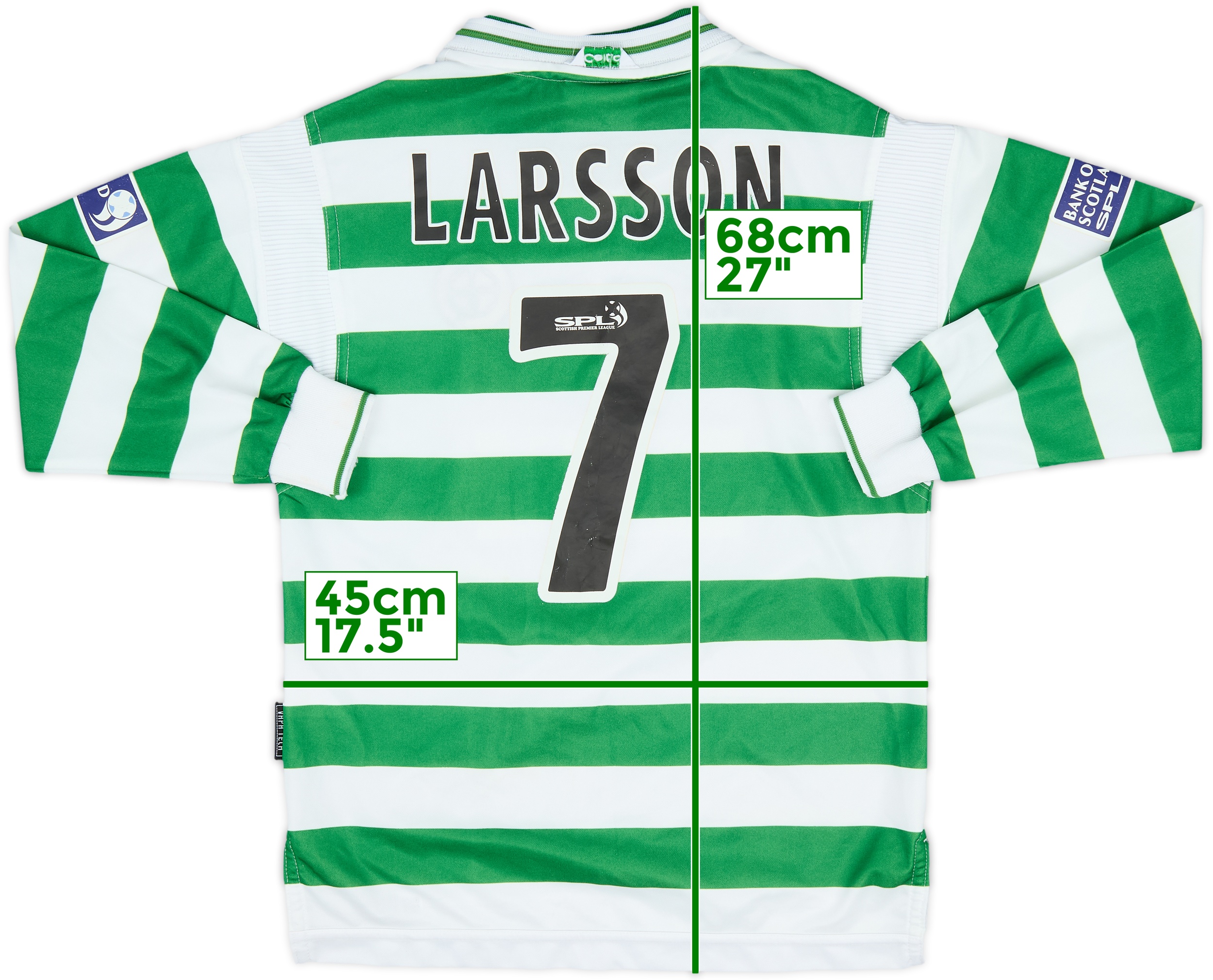 1999-01 Celtic Home L/S Shirt Larsson #7 - 5/10 - (L.Boys)