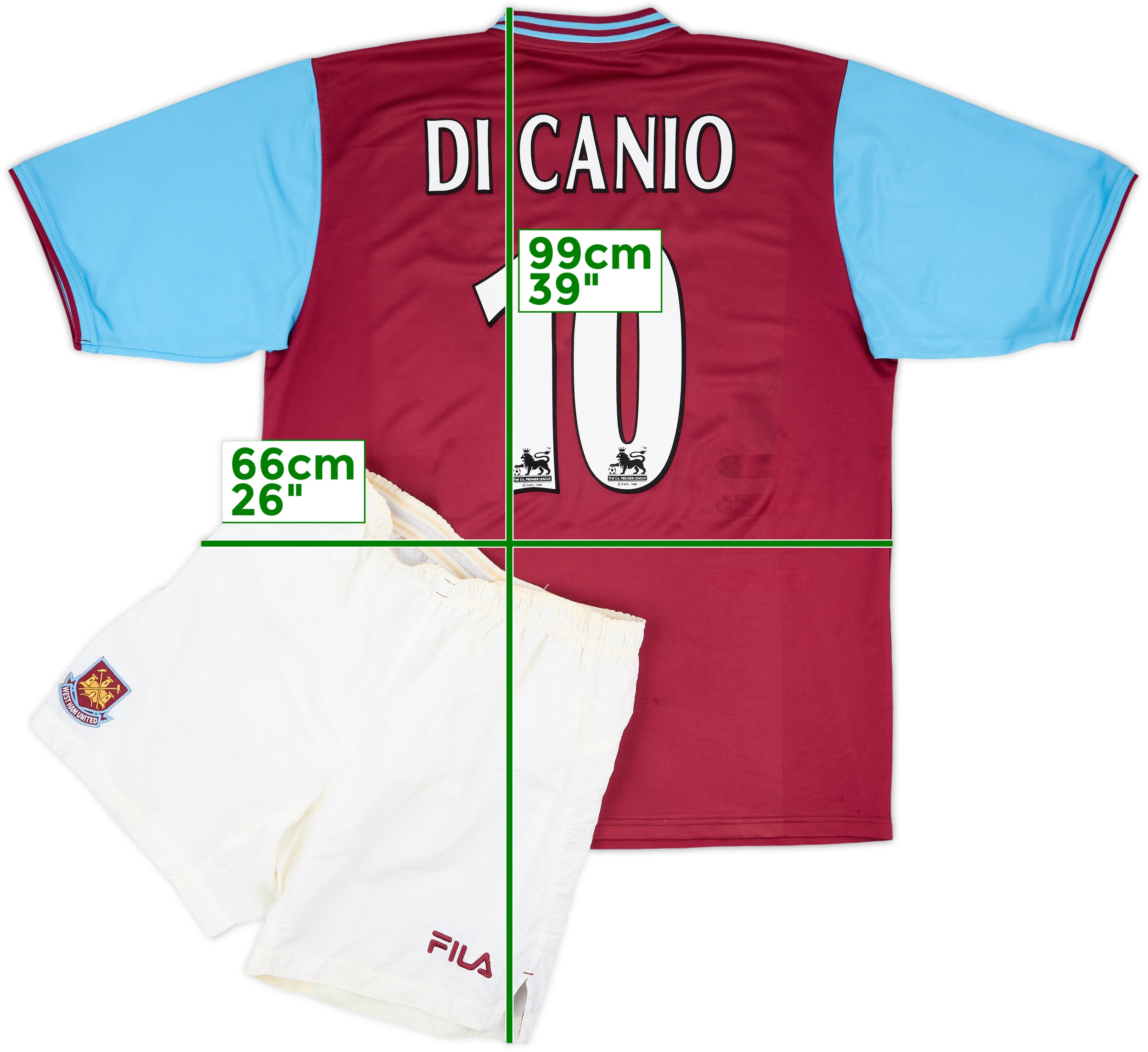 2001-03 West Ham Home Shirt & Shorts Di Canio #10 - 8/10 - (XL)