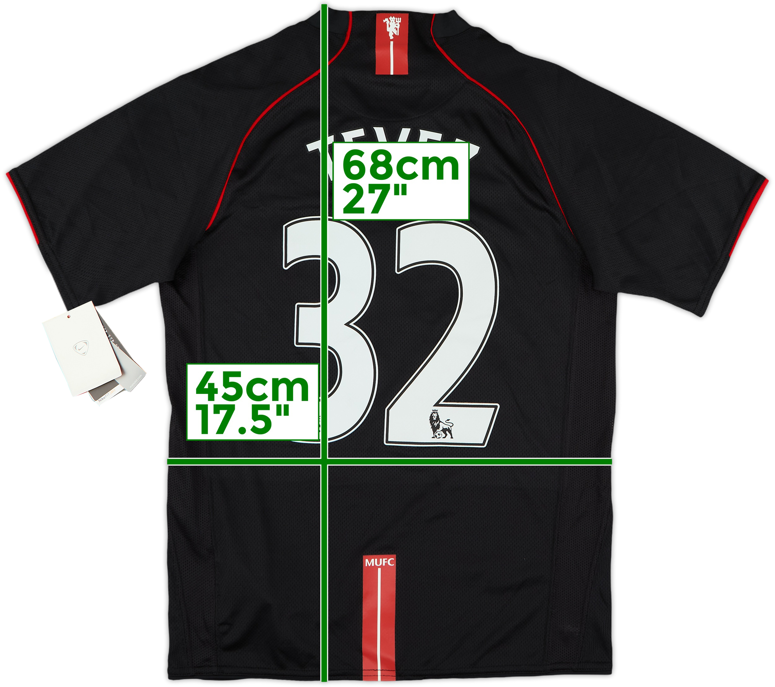 テベス　TEVEZ 32番 サイン入り Nike ユニフォーム　07/08 Football shirt soccer FC Manchester United Home 2007-2009