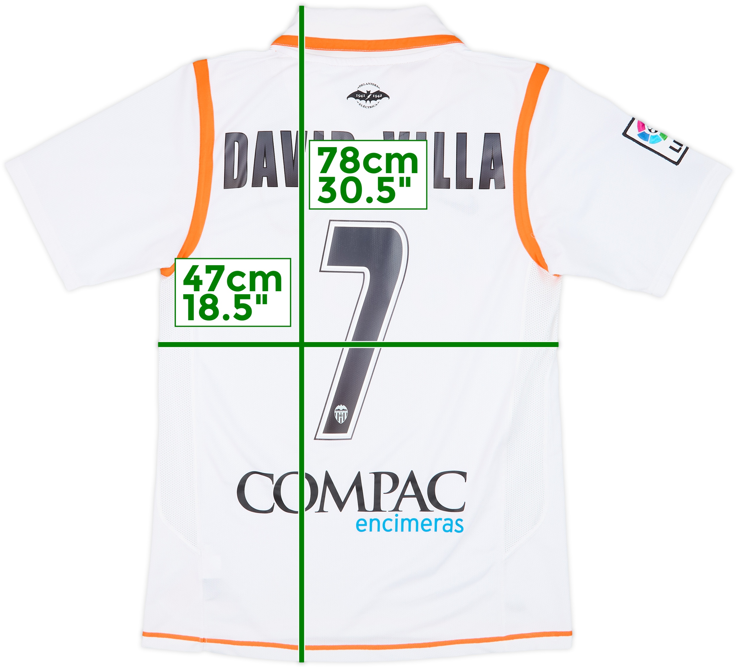 2007-08 Valencia Home Shirt David Villa #7 - 9/10 - (S)