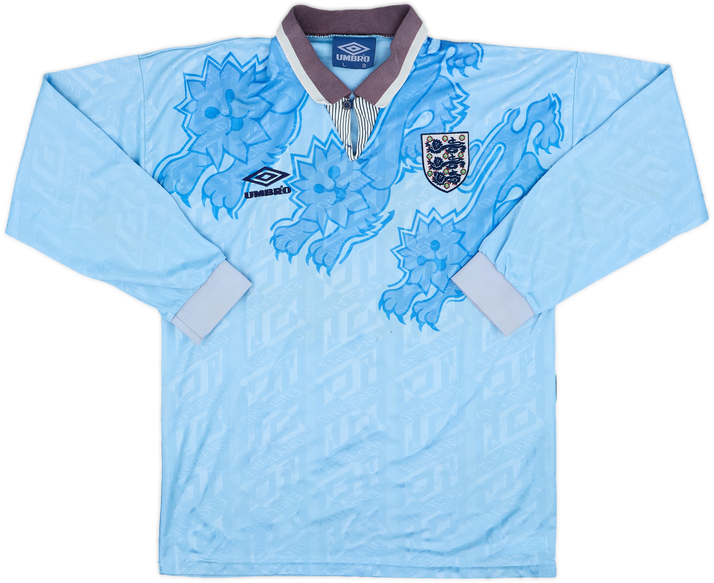 ウェア UMBRO ENGLAND L/S Soccer Uniform 1992-93 England Third L/S Shirt #22 - 5/10 - (L)