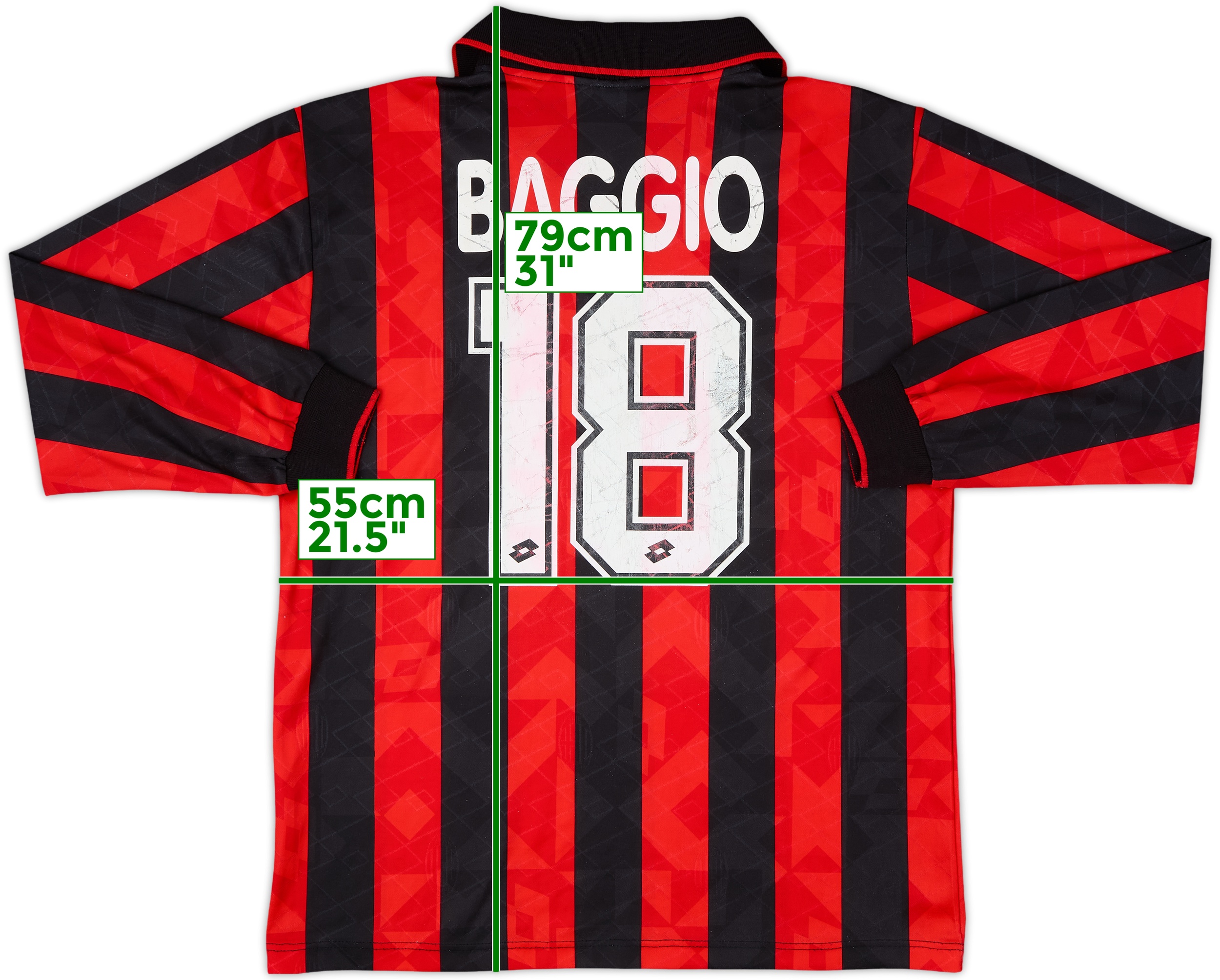玄関先迄納品 AC 1994-95 Milan (L) - 6/10 - #18 Baggio Shirt L/S Home ウェア