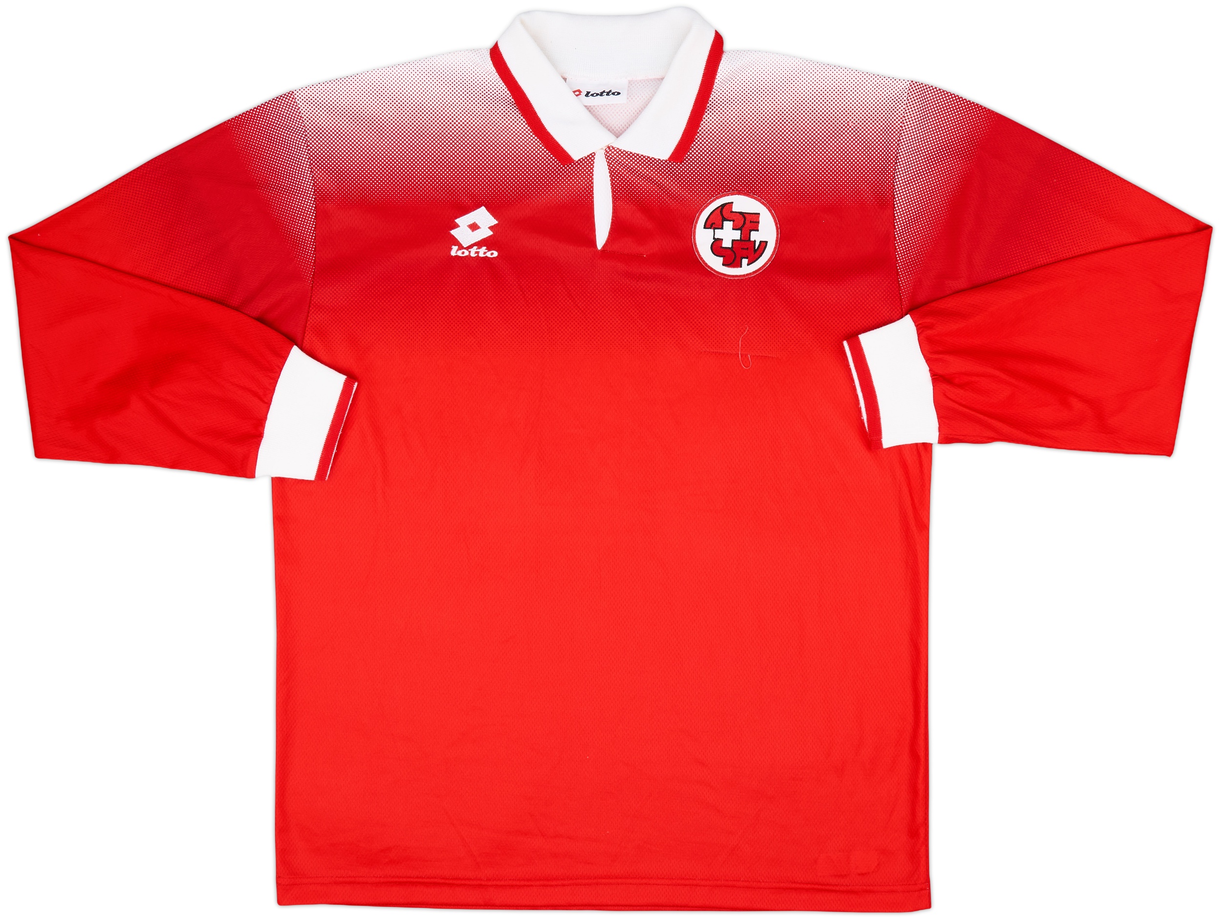 Lotto サッカーシャツ 赤白 TURKCELL 1996-98 Switzerland Match Issue Home L/S Shirt #16