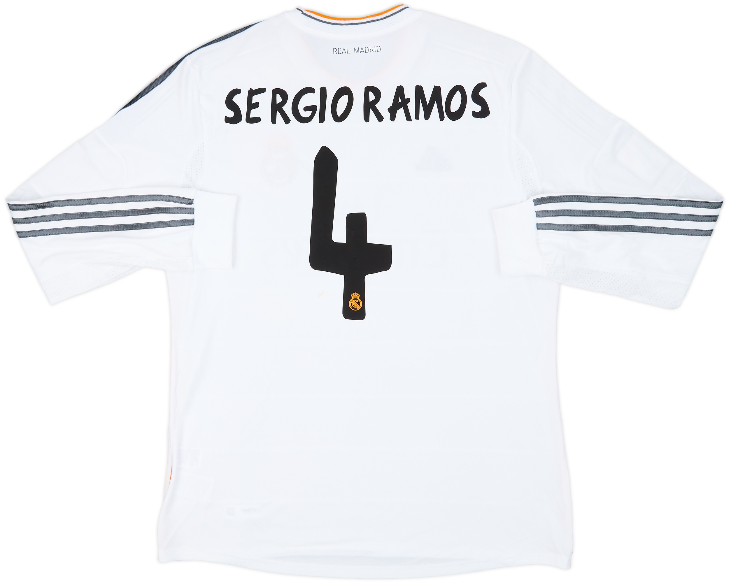 14-15 Real Madrid SERGIO RAMOS 長袖 シャツ 4番 Men's Auth. Adidas Real Madrid 2014/15 Home Long Sleeve Jersey Sz