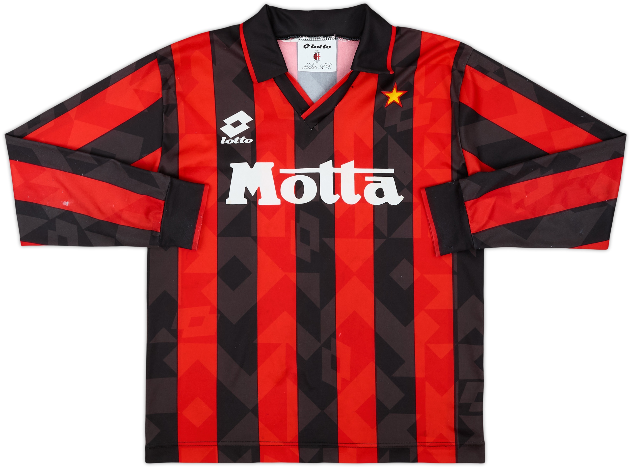 Milan A.C. シャツ Lotto 赤黒ストライプ 1993-94 AC Milan Home L/S Shirt - 6/10 - (XL.Boys)