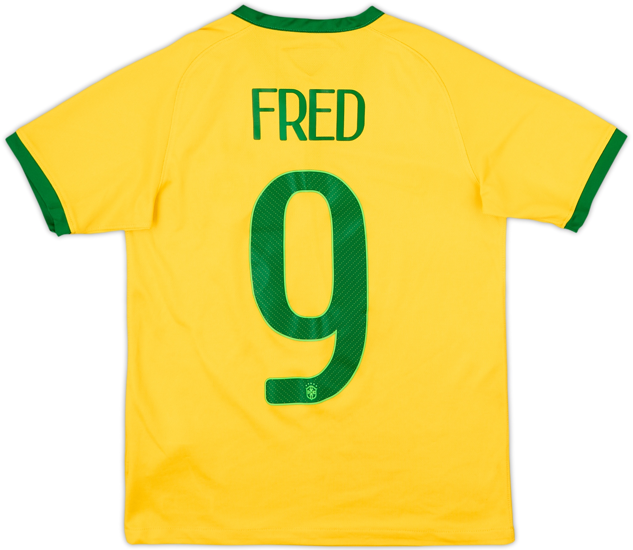 2014-15 Brazil Home Shirt Fred #9 - 7/10 - (M.Boys)