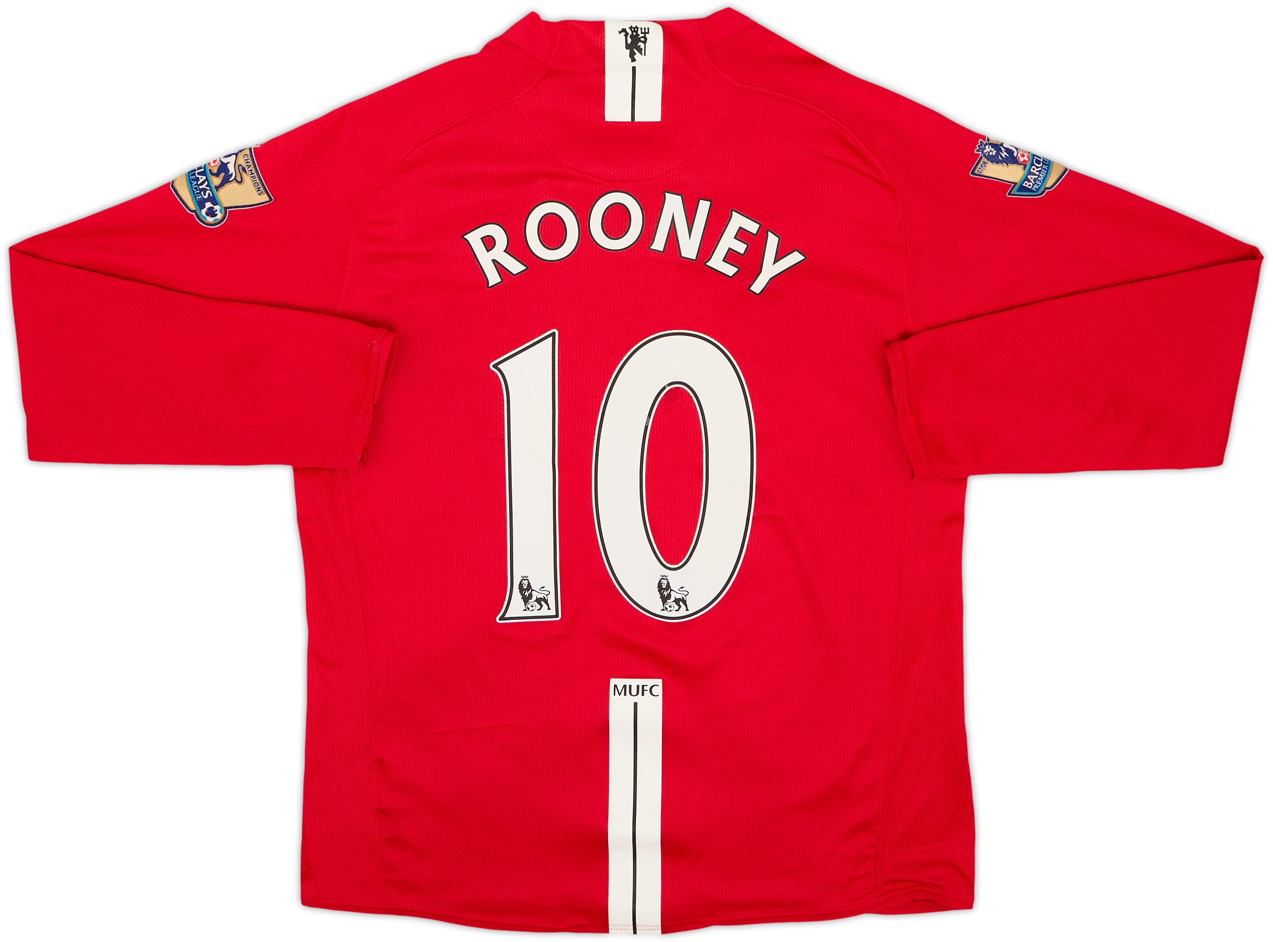 2007-09 Manchester United Home L/S Shirt Rooney #10 - 8/10 - (M)