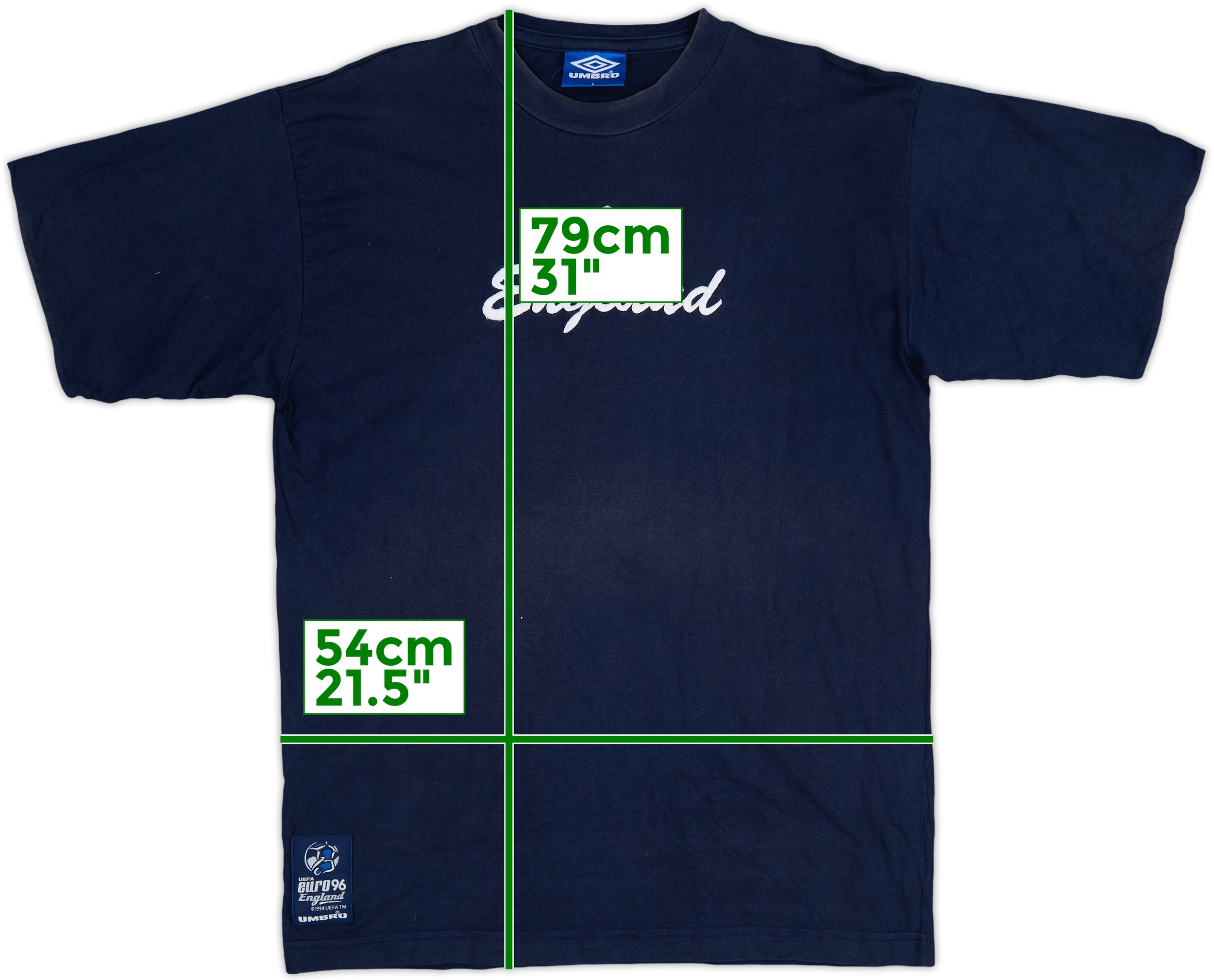 1996-97 England Umbro Euro 96 Cotton Tee - 7/10 - (L)