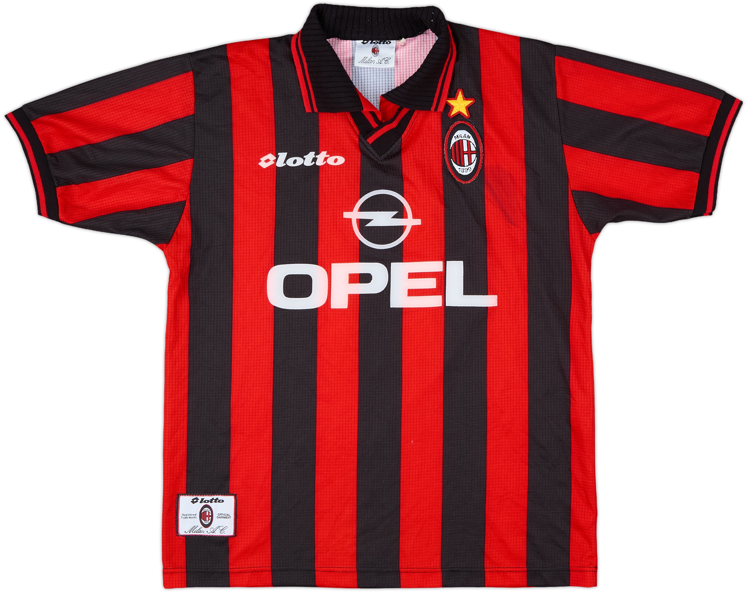 オペル KLUIVERT 9 番 長袖サッカーシャツ　97-98 ACミラン 1997-98 AC Milan Home Shirt Kluivert #9 - 7/10 - (M)