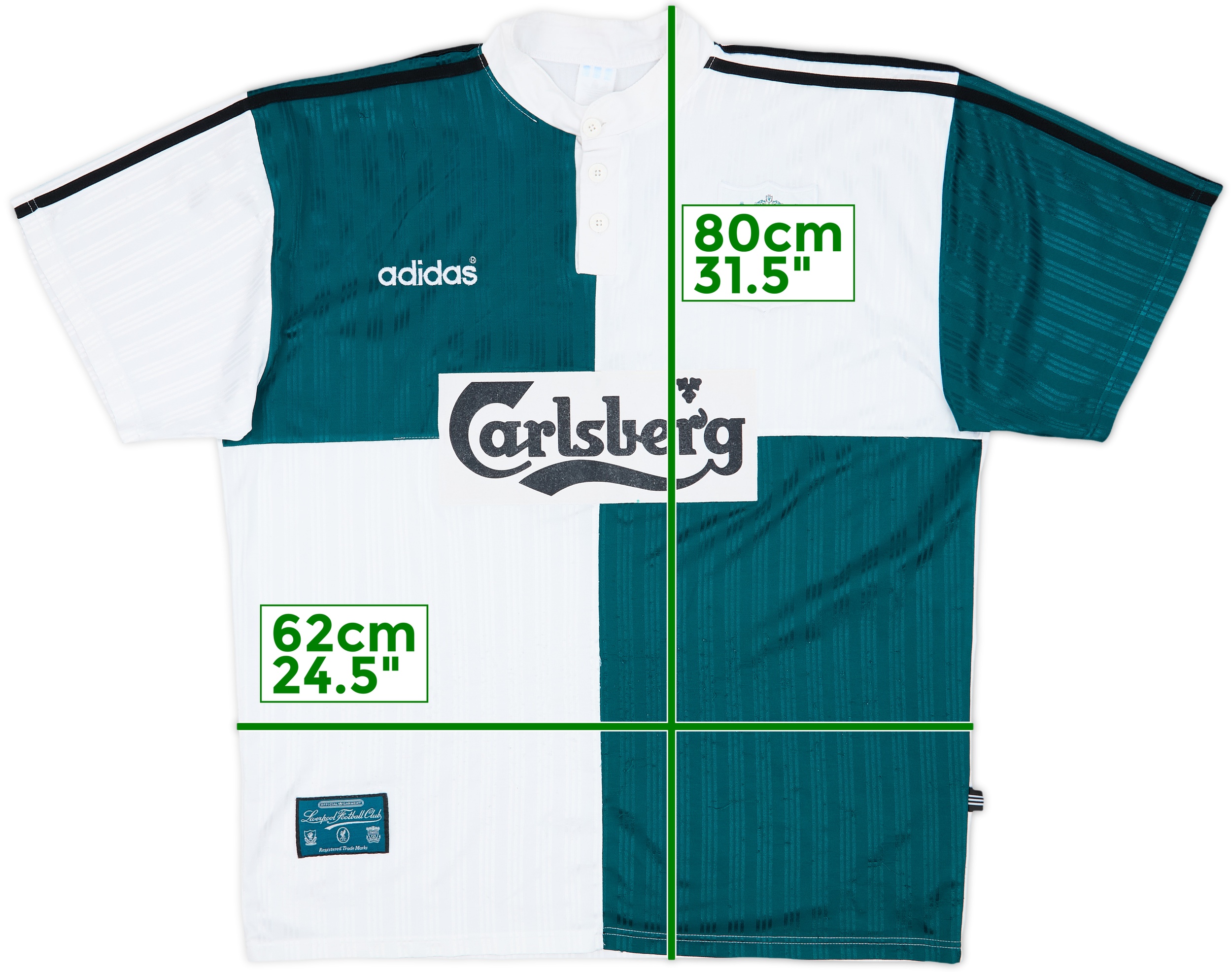 Liverpool Green And White Lfc 1996 Away Kit LFC Retro Adults 95/96