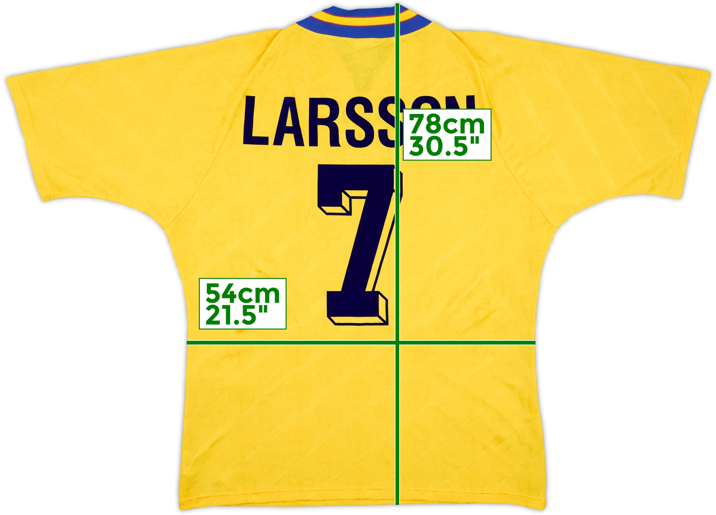 【貴重】スウェーデン代表 1994 #7 ラーション ユニフォーム 1994-96 Sweden Home Shirt Larsson #7 - 9/10 - (L)