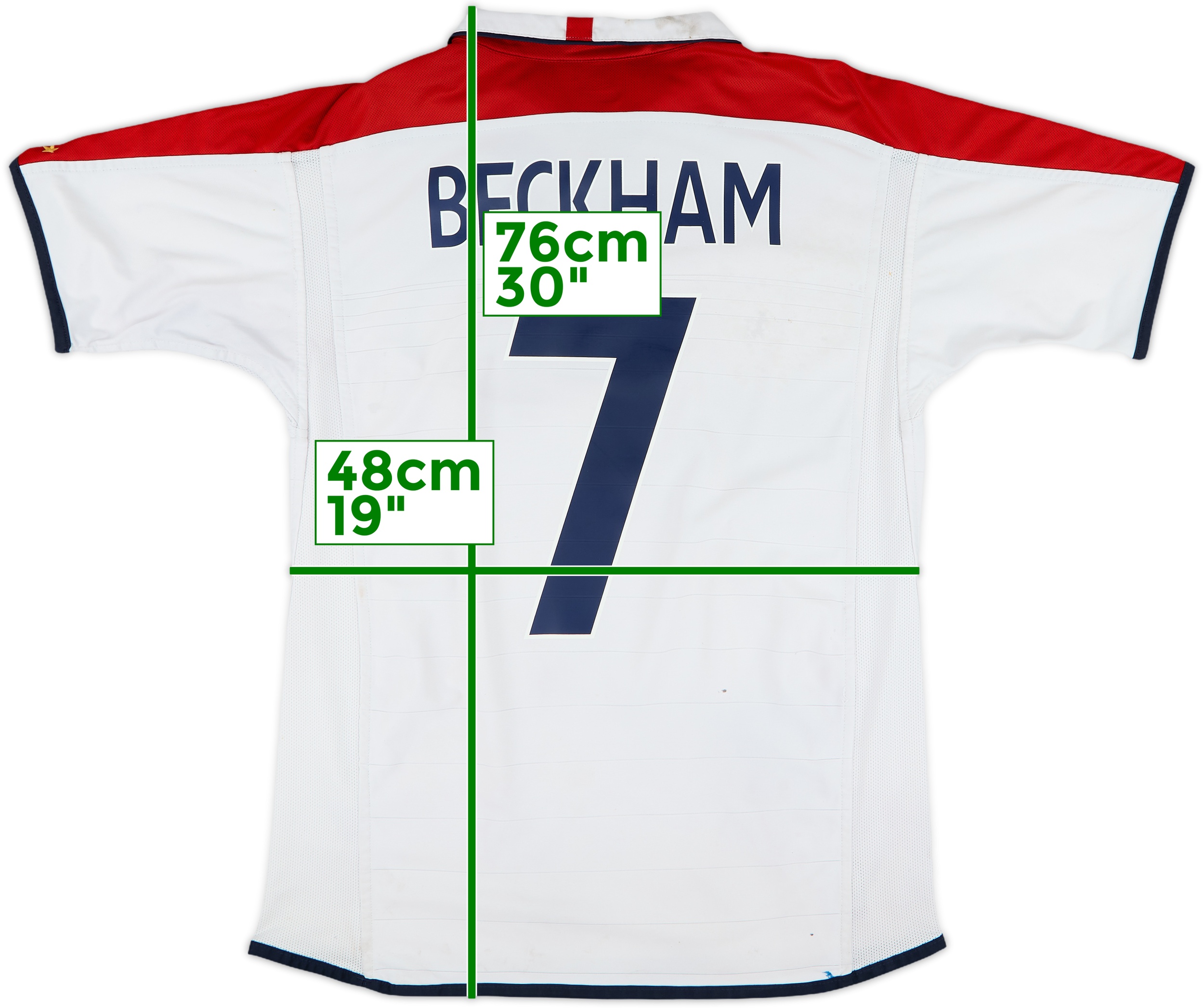 【正規 01-03 England Home shirt Beckham #7】 England 2001 - 2003 Home football Umbro shirt #7 Beckham