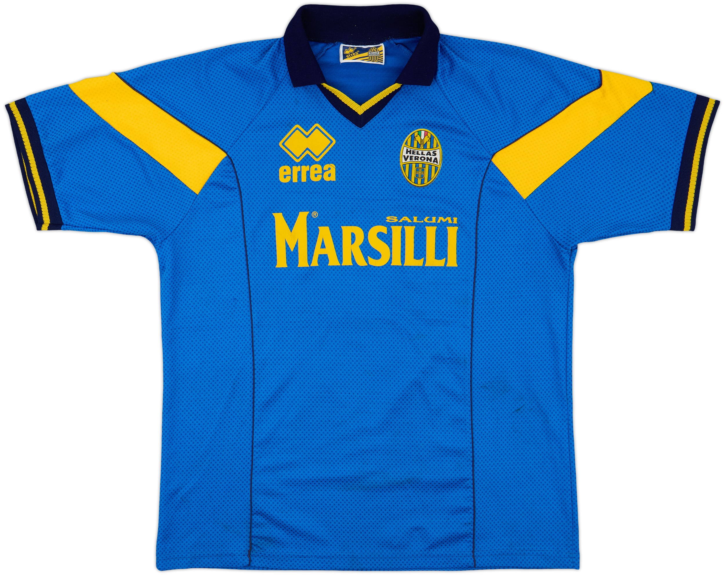Maillot De Foot Vintage Hellas Verona 1999-2000 - Match Worn - Taille XL - Marque Errea - Occasion