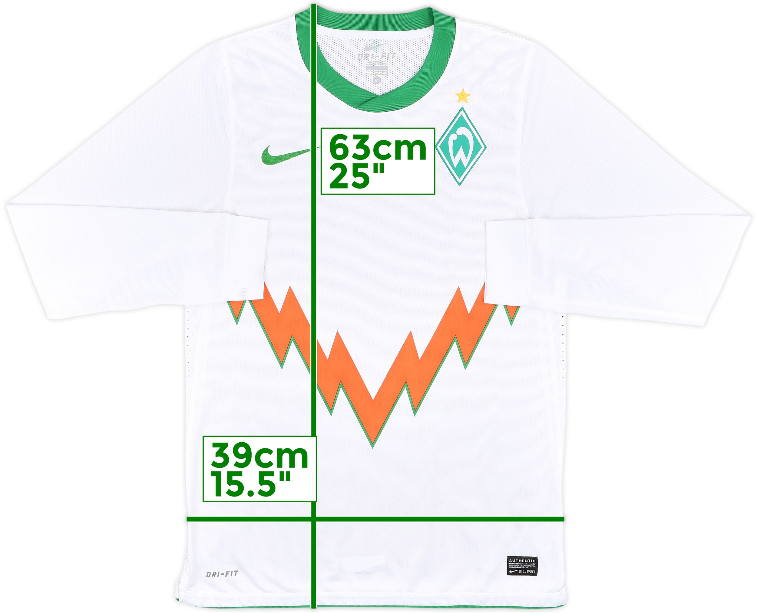 激安先着 Werder 2010-11 Bremen (M) - 8/10 - Shirt L/S Away Issue Player ウェア