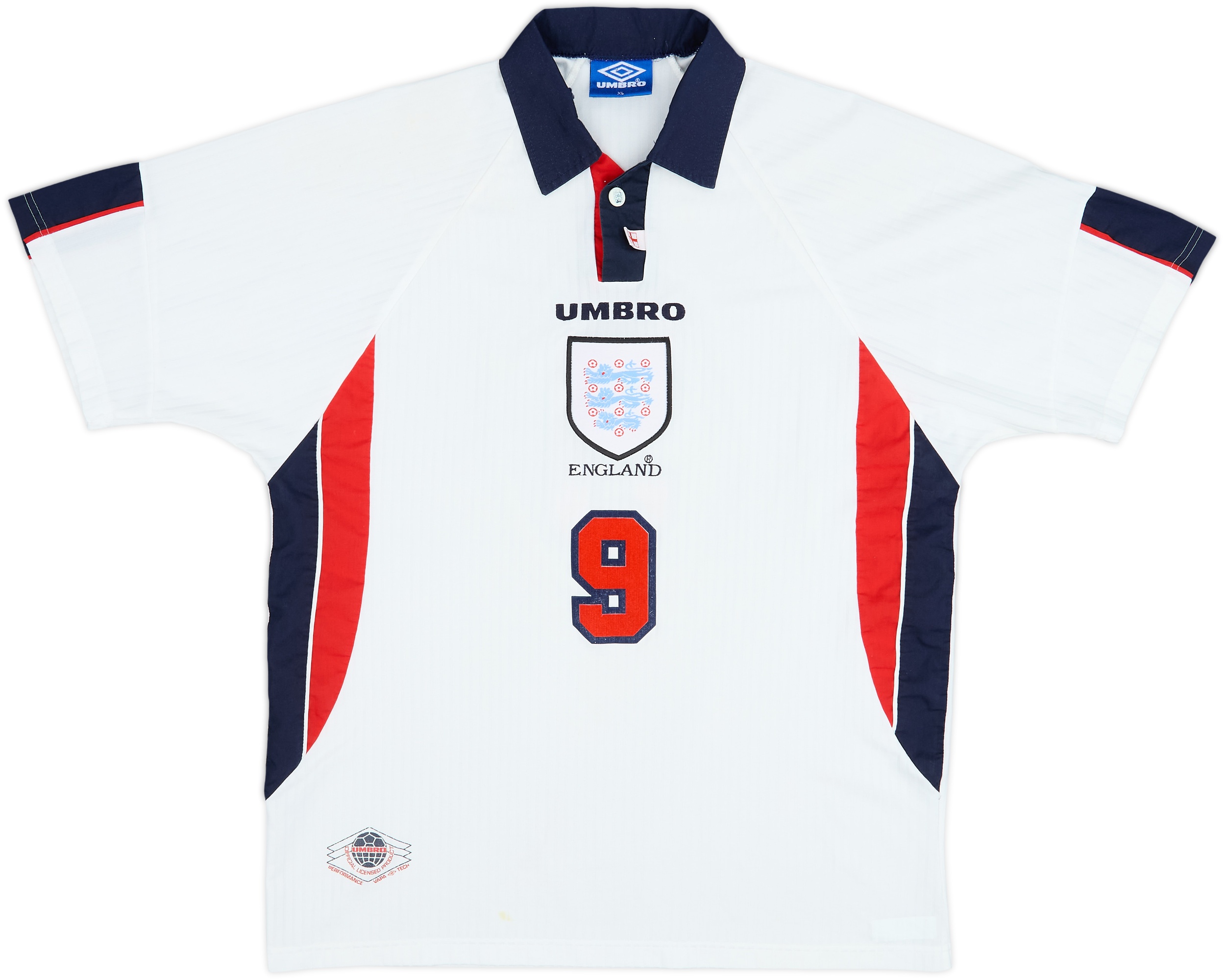 1997-99 England Home Shirt #9 - 8/10 - (XL)
