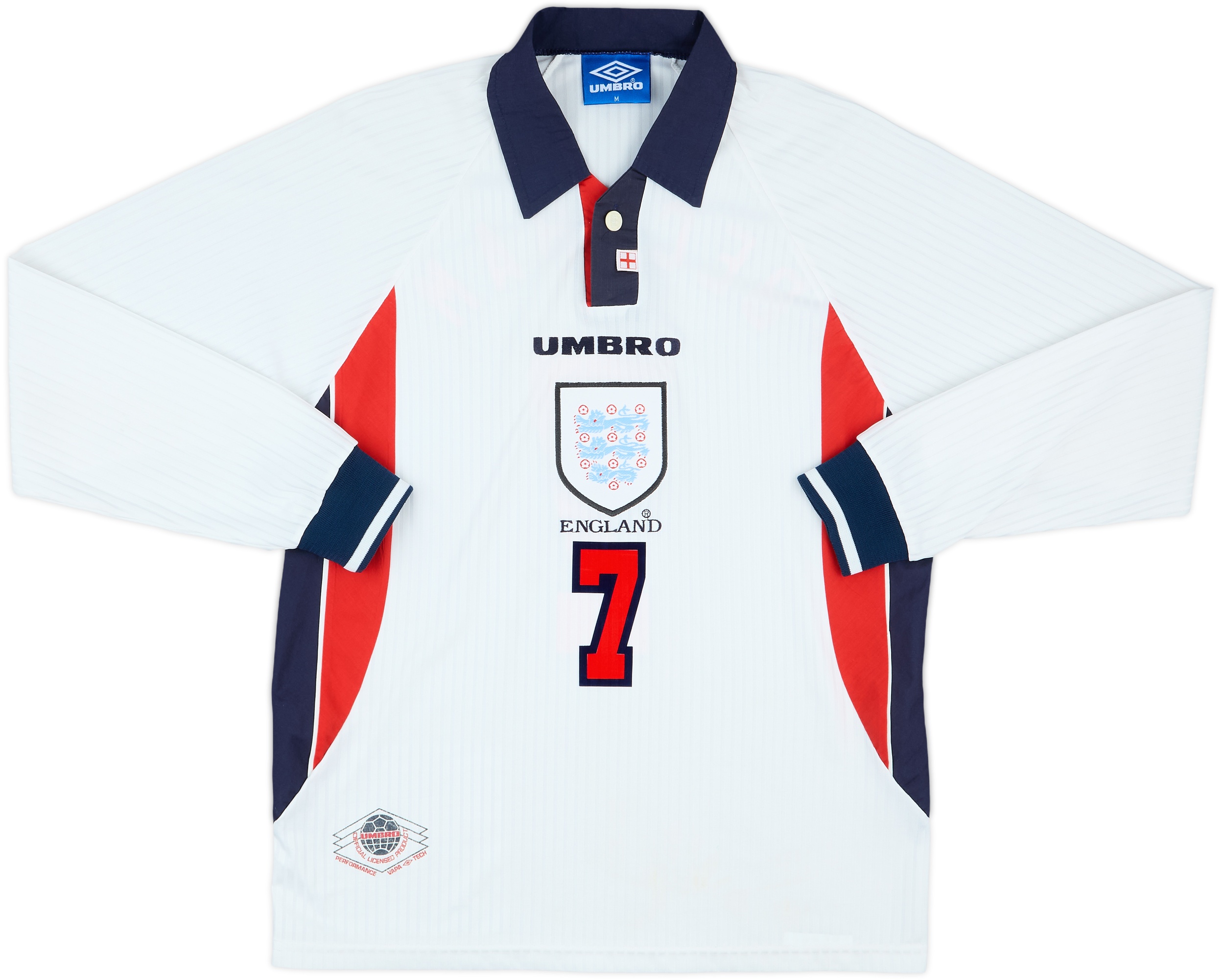 1997/98/99 England  L/S Mサイズ 1997-99 England Home L/S Shirt Beckham #7 - 8/10 - (M)