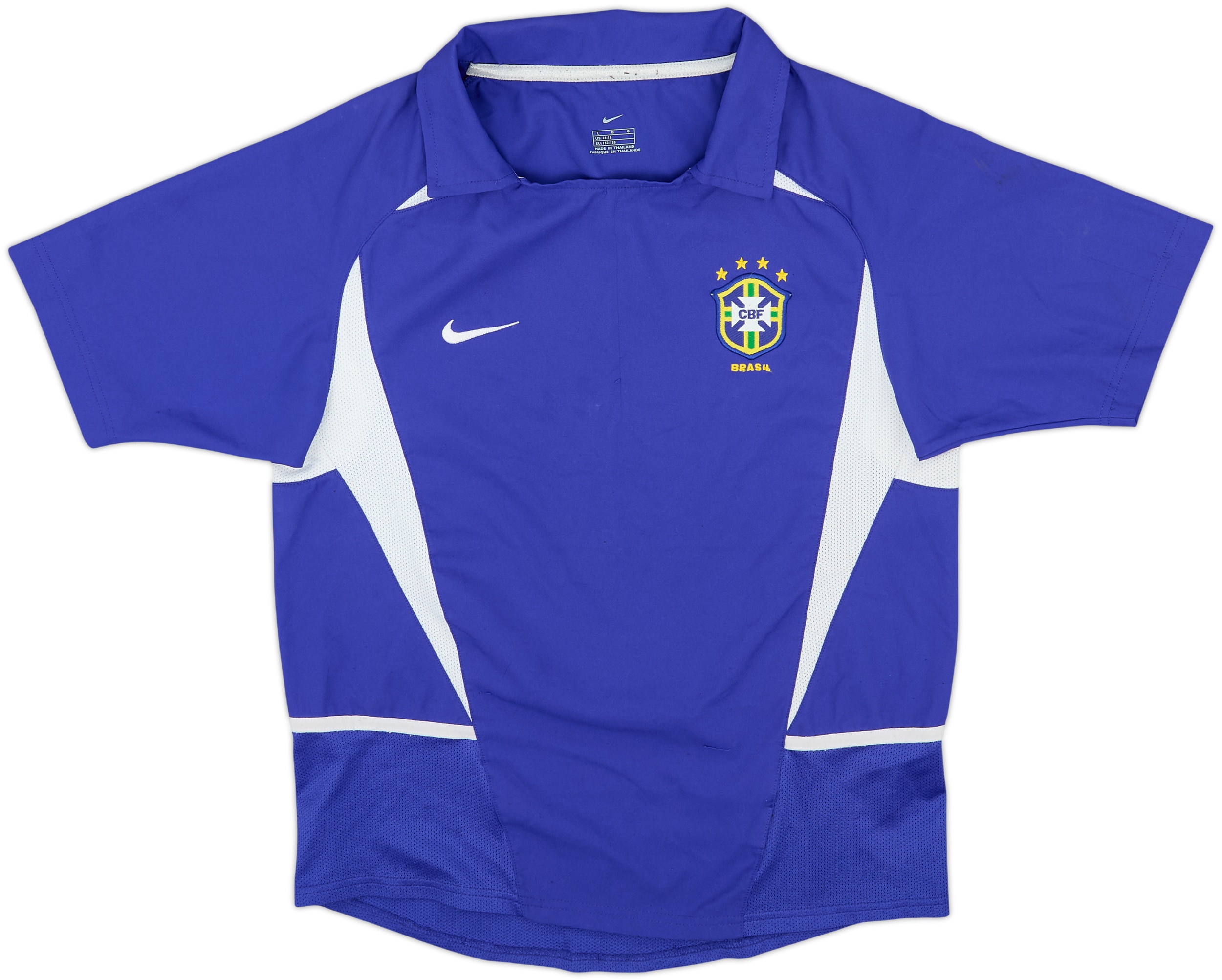 ナイキ ブラジル代表 2002 アウェー プラクティスシャツ 青 白 Lサイズ 2002-04 Brazil Away Shirt - 6/10 - (L.Boys)