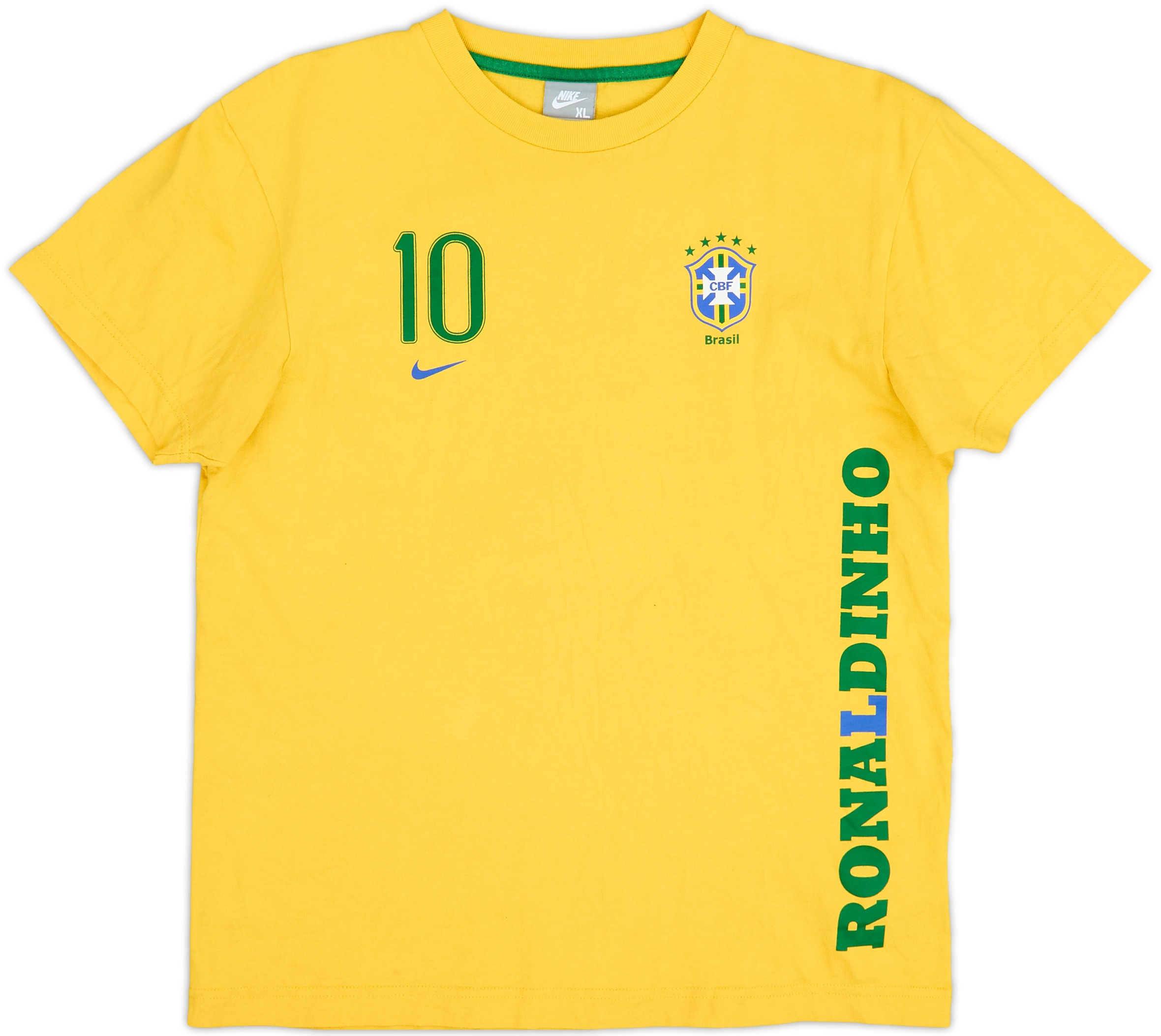 2008-09 Brazil Nike Graphic Tee Ronaldinho #10 - 6/10 - (XL.Boys)