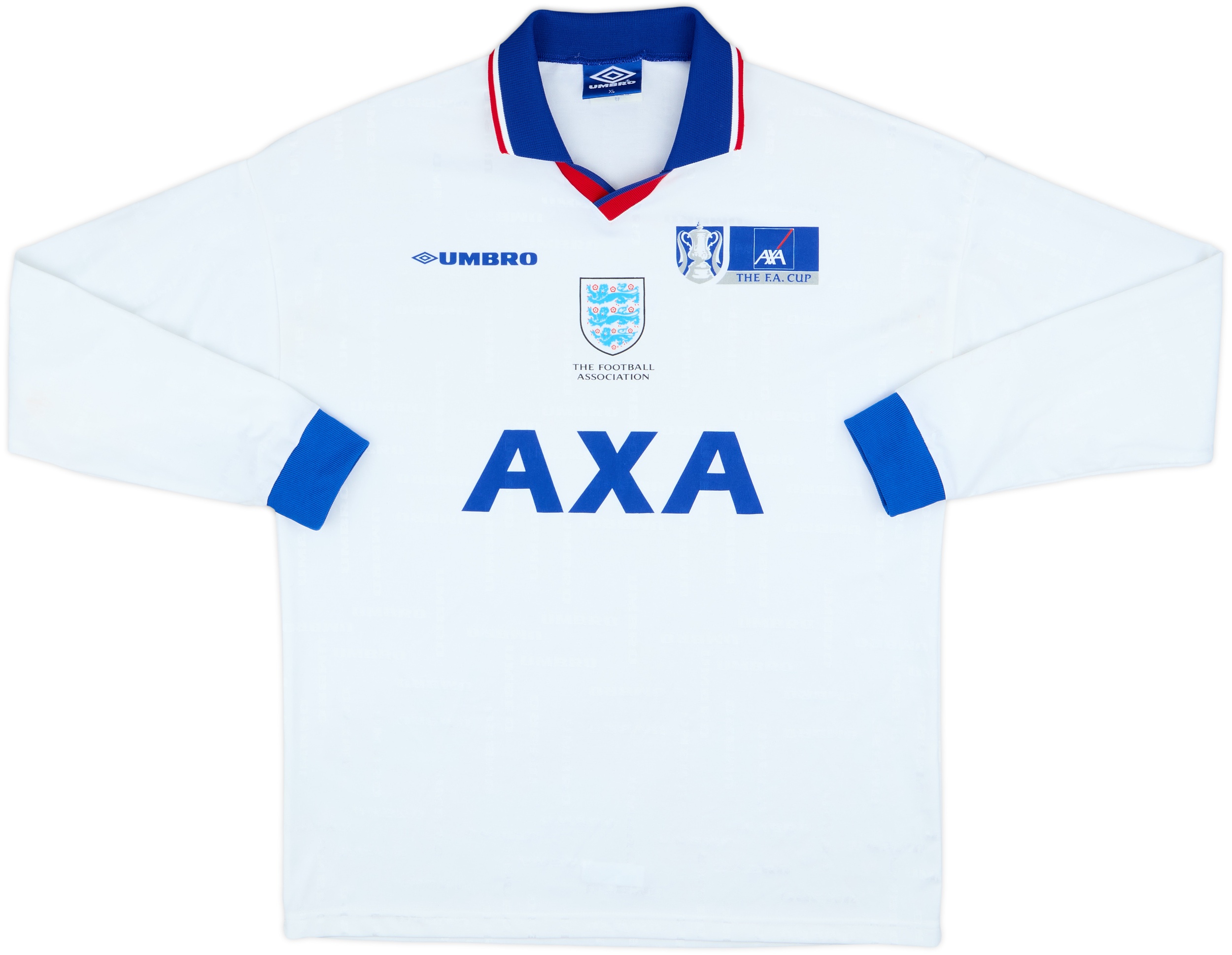 UMBRO イングランド代表 AXA FAカップ 長袖ユニフォーム 白 1998-00 FA Cup AXA Roadshow L/S Shirt - 8/10 - (XL)