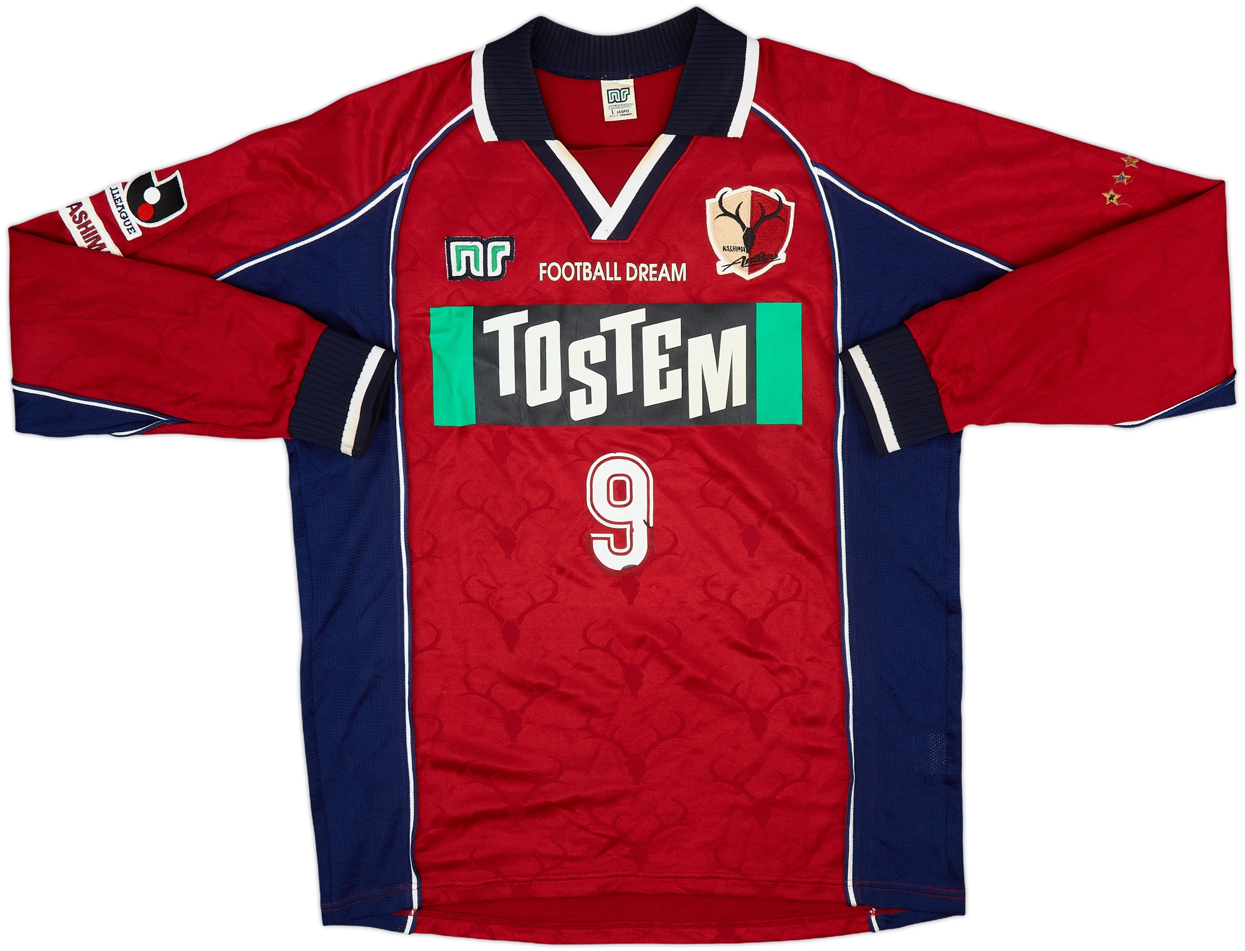 2001 Kashima Antlers Home L/S Shirt #9 - 6/10 - (L)