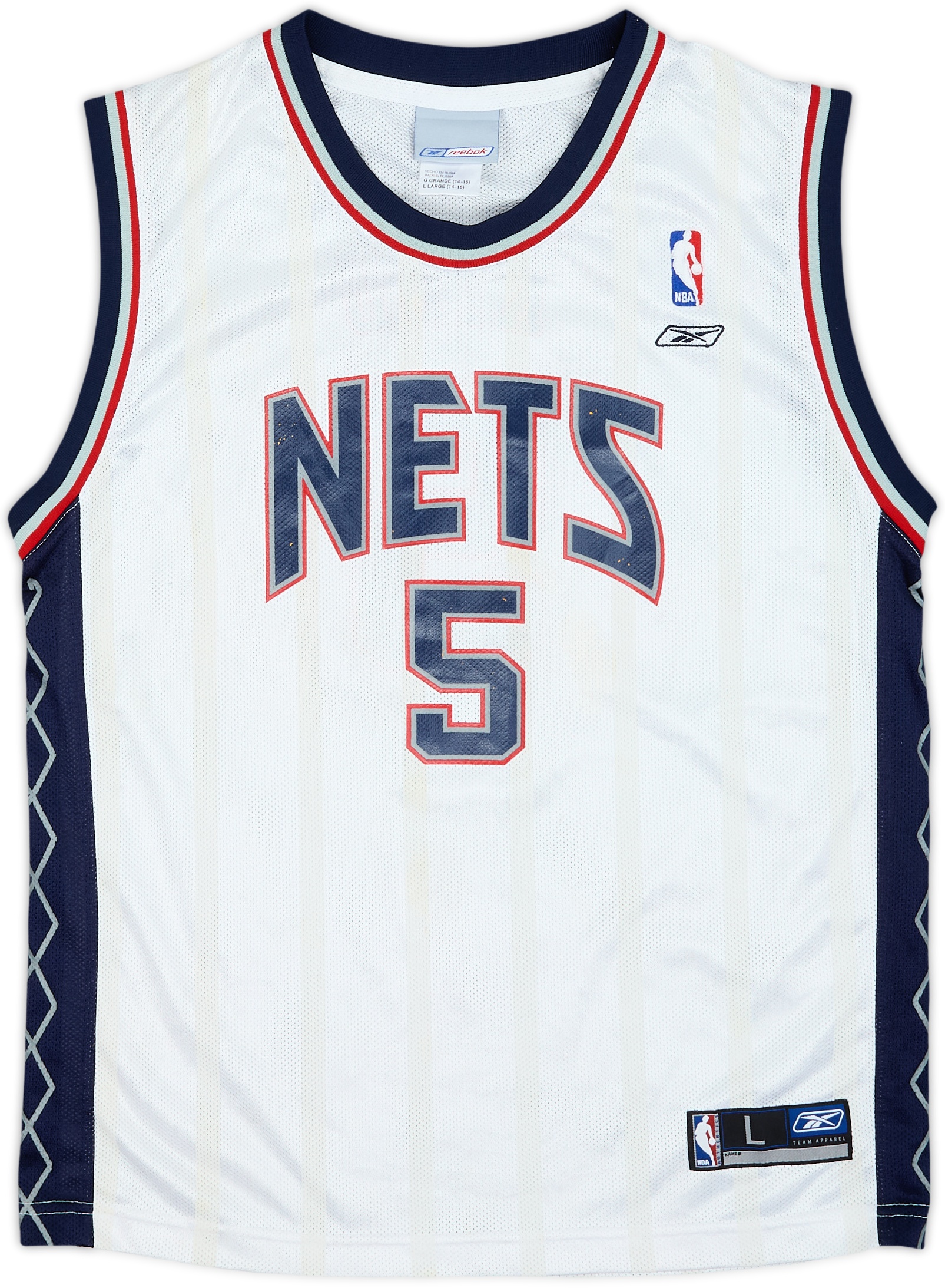 2002-06 New Jersey Nets Kidd #5 Reebok Home Jersey - 8/10 - (L.Boys)