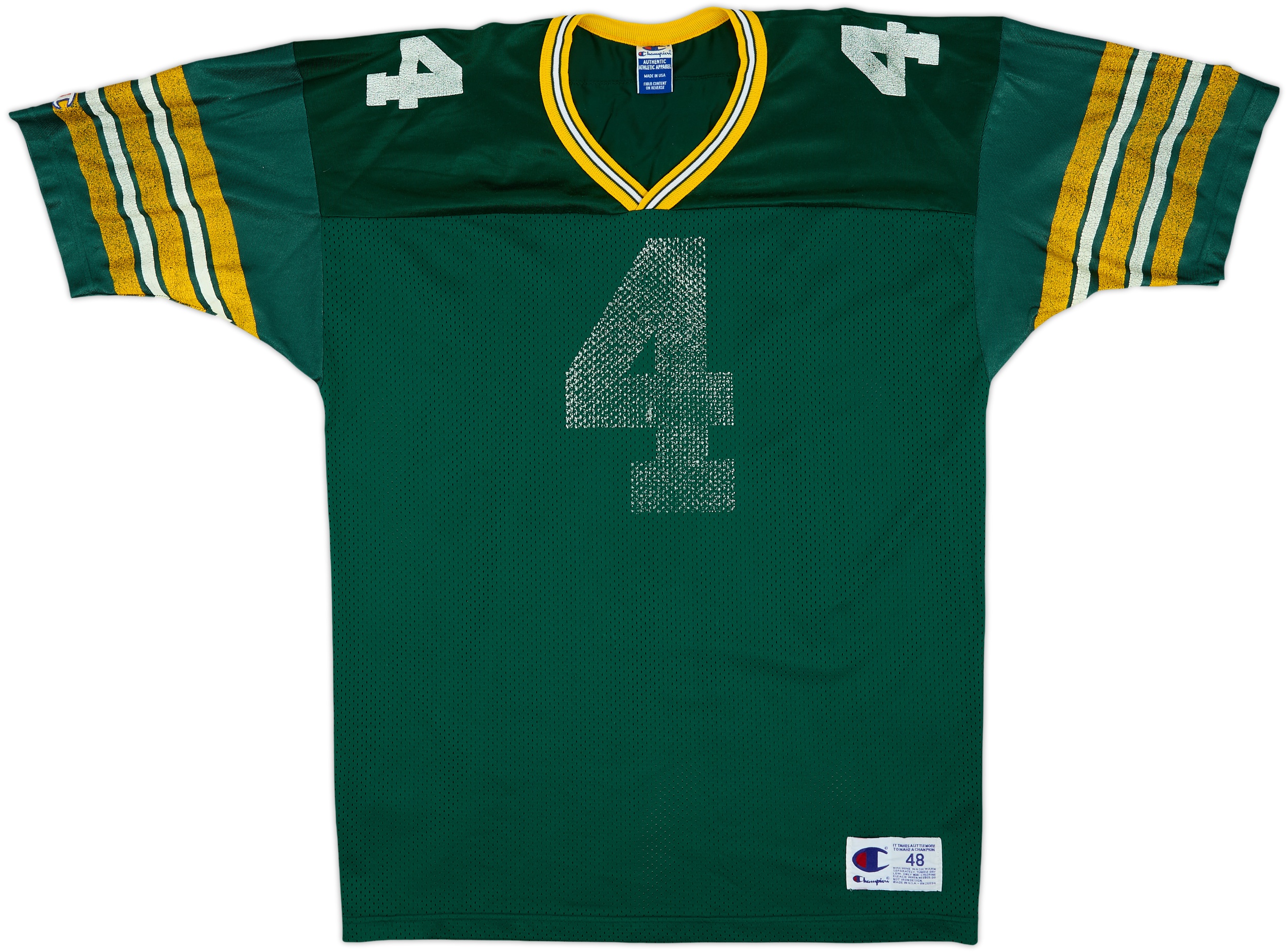 1992-96 Green Bay Packers Favre #4 Champion Home Jersey - 3/10 - (XL)