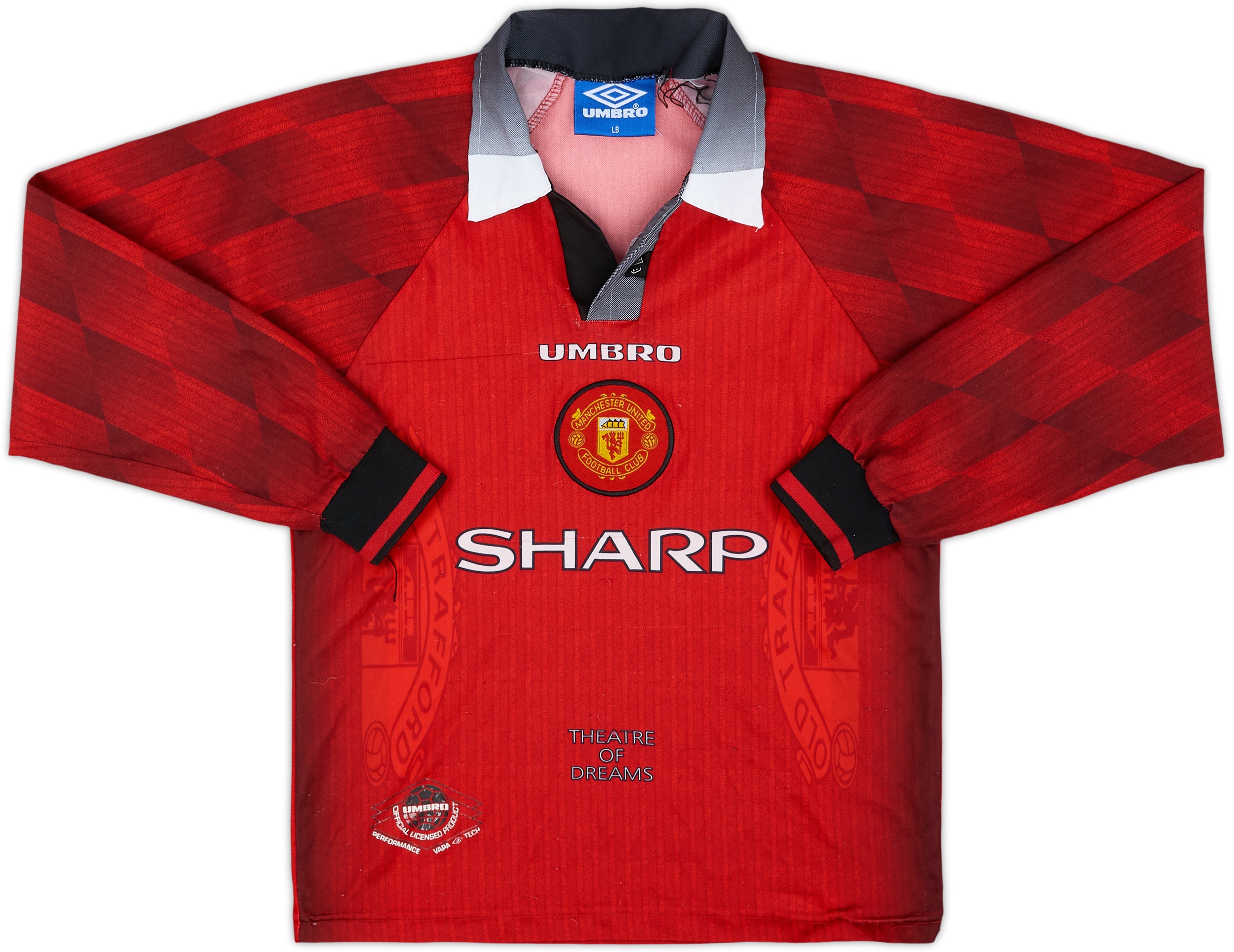 1996-98 Manchester United Home L/S Shirt - 7/10 - (L.Boys)