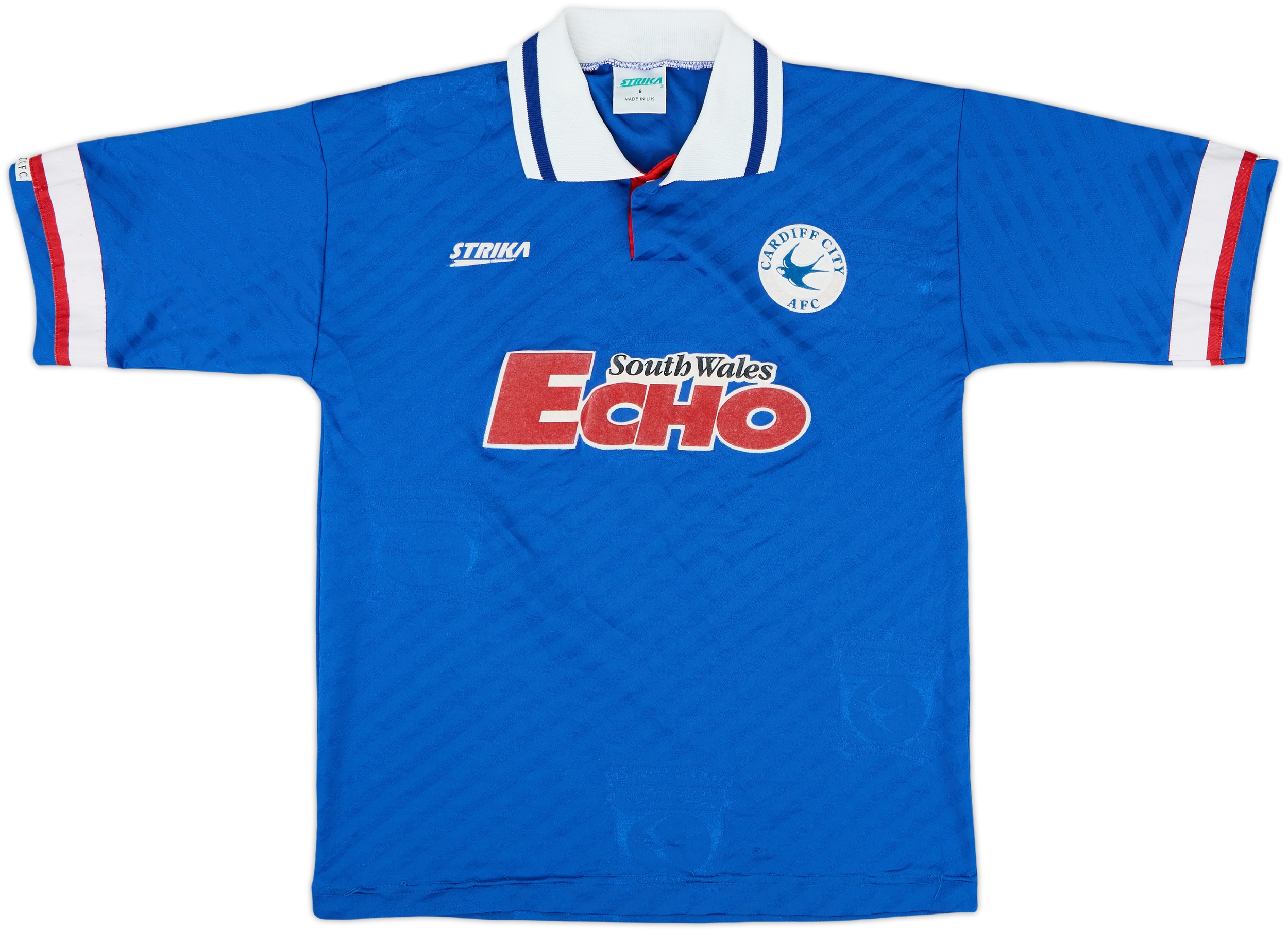 Cardiff City Home Camiseta de Fútbol 1992 - 1993. Sponsored by South Wales Echo