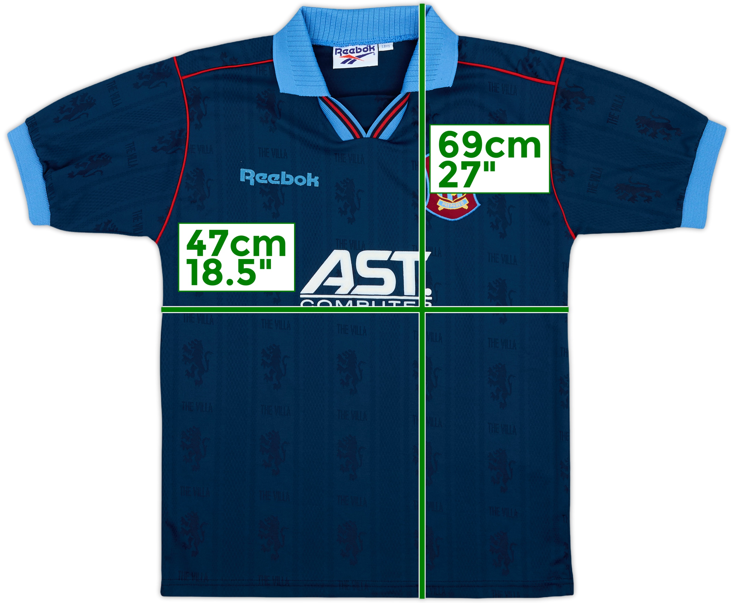Reebok Aston Villa シャツ 1995-97 Aston Villa Away Shirt - 8/10 - (S)