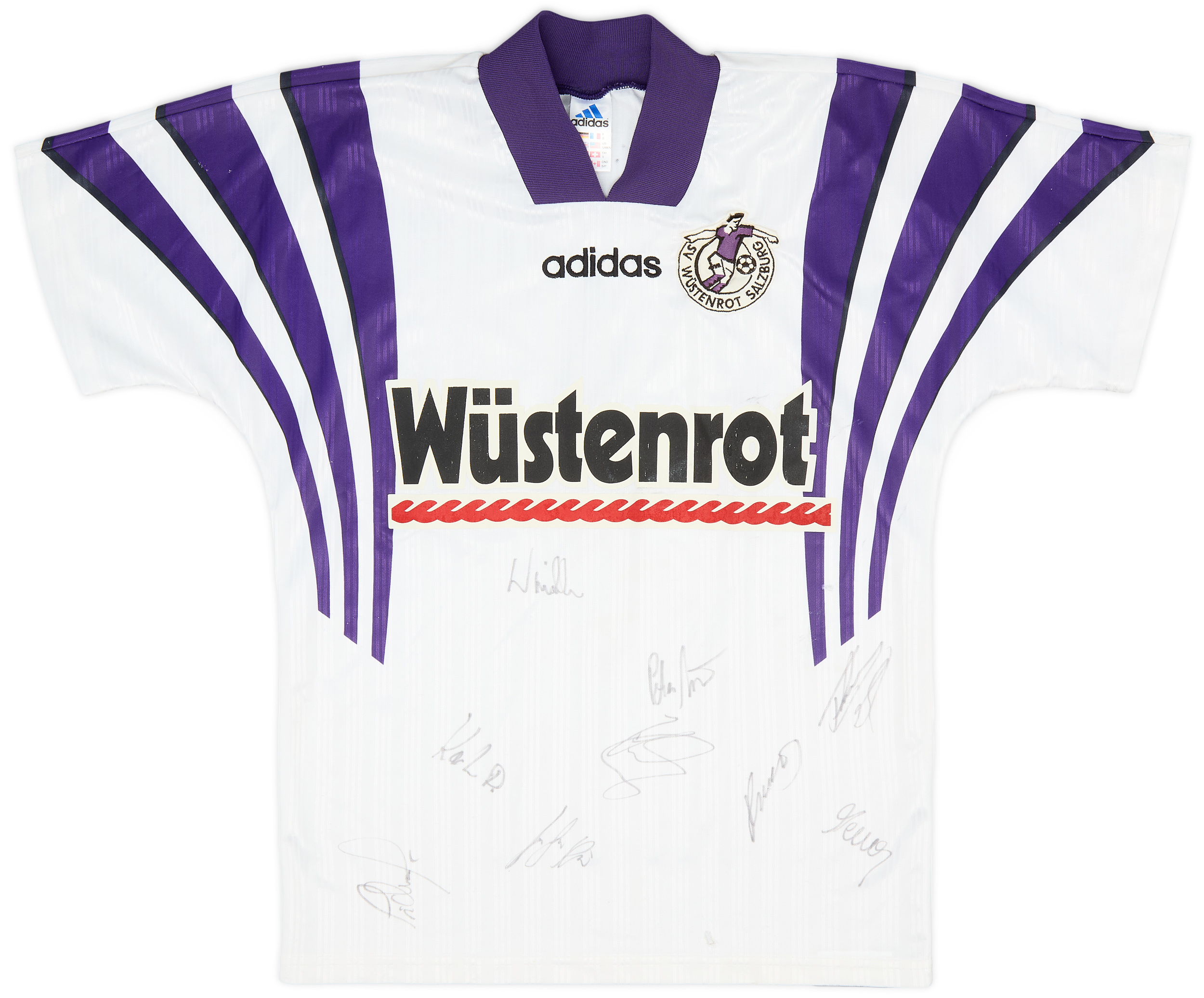 1996-97 Casino Salzburg Squad Signed Home Shirt - 4/10 - (S)