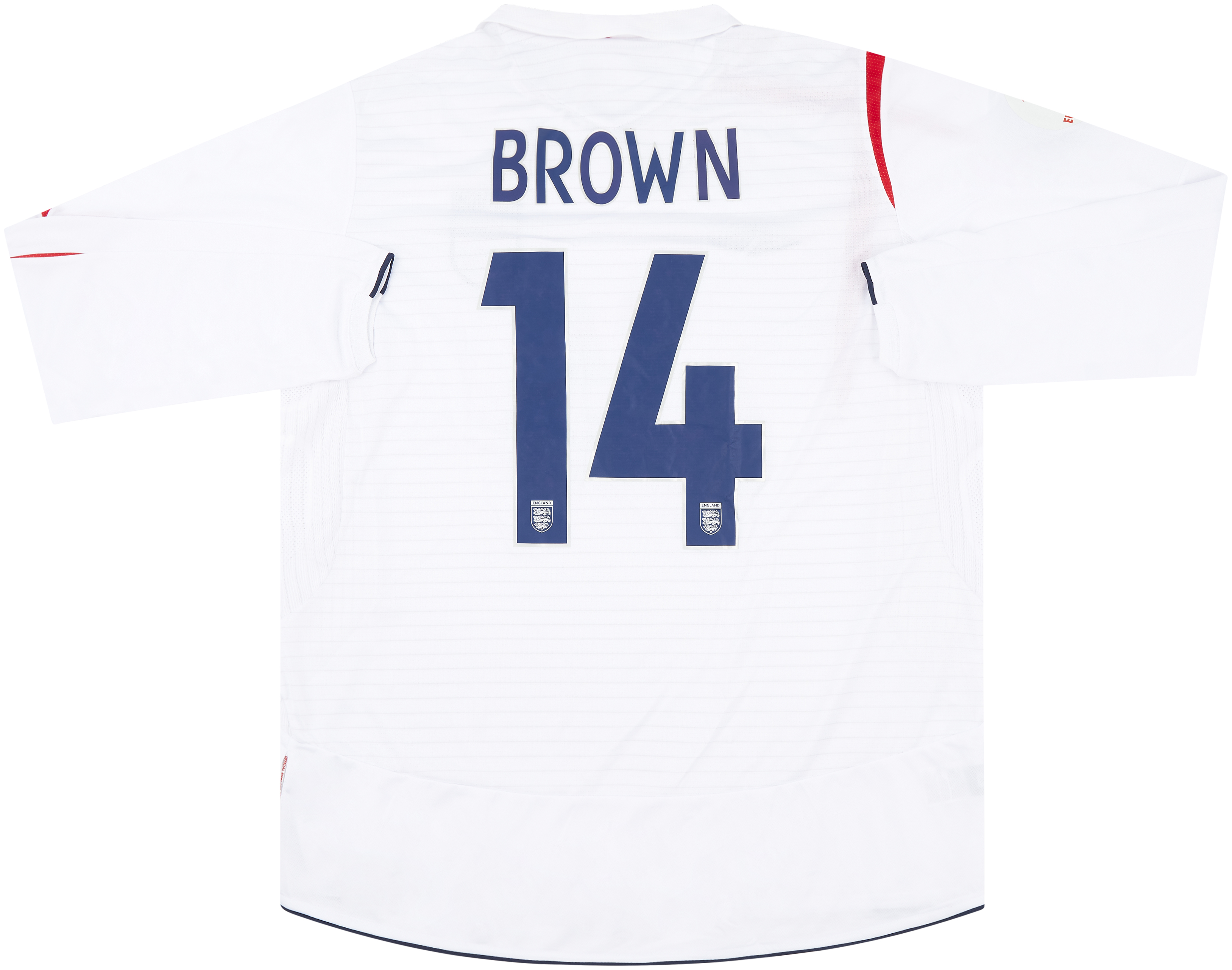 2006 England Match Issue Home L/S Shirt Brown #14 (v Macedonia)