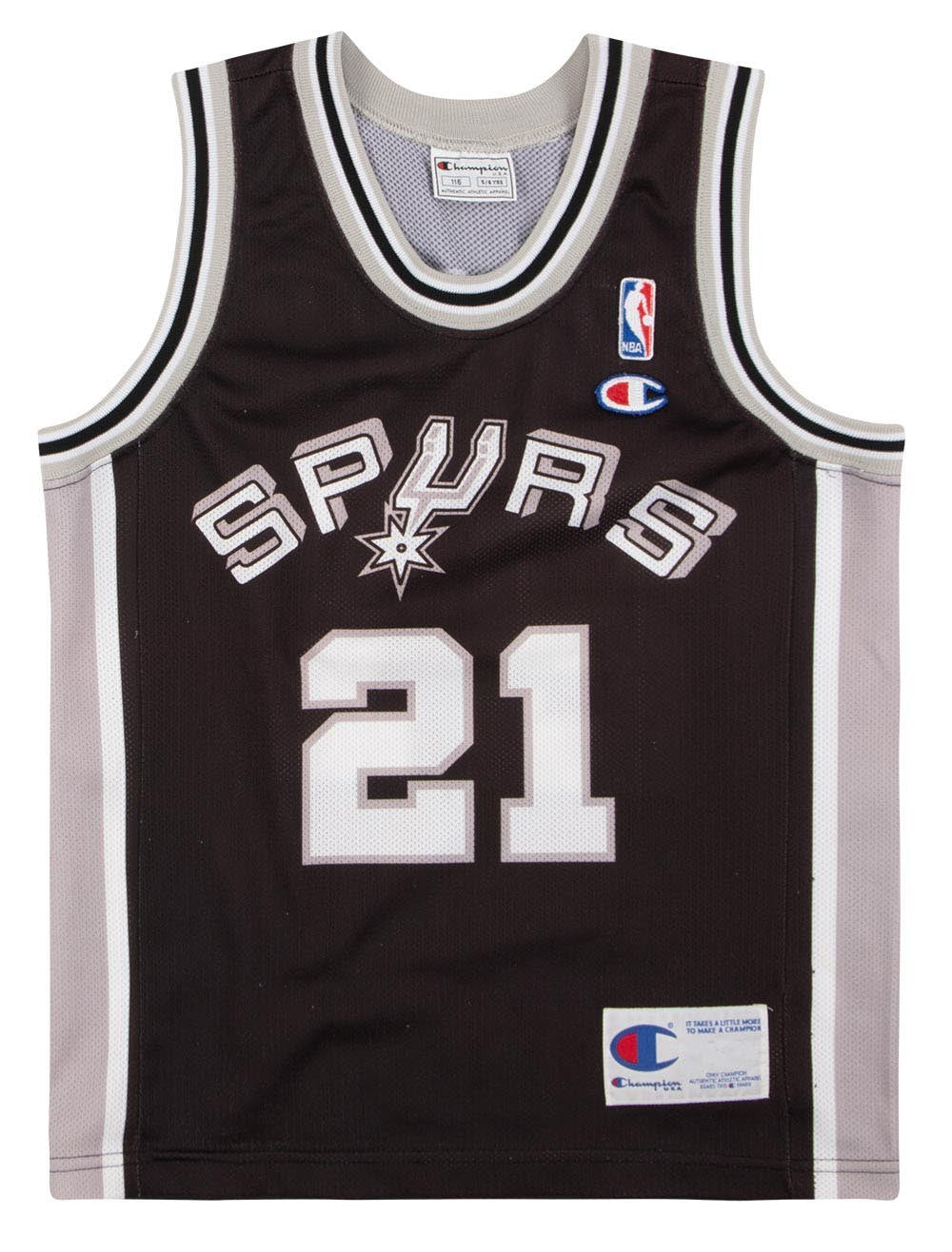 1997 01 San Antonio Spurs Duncan 21 Champion Jersey Away Y
