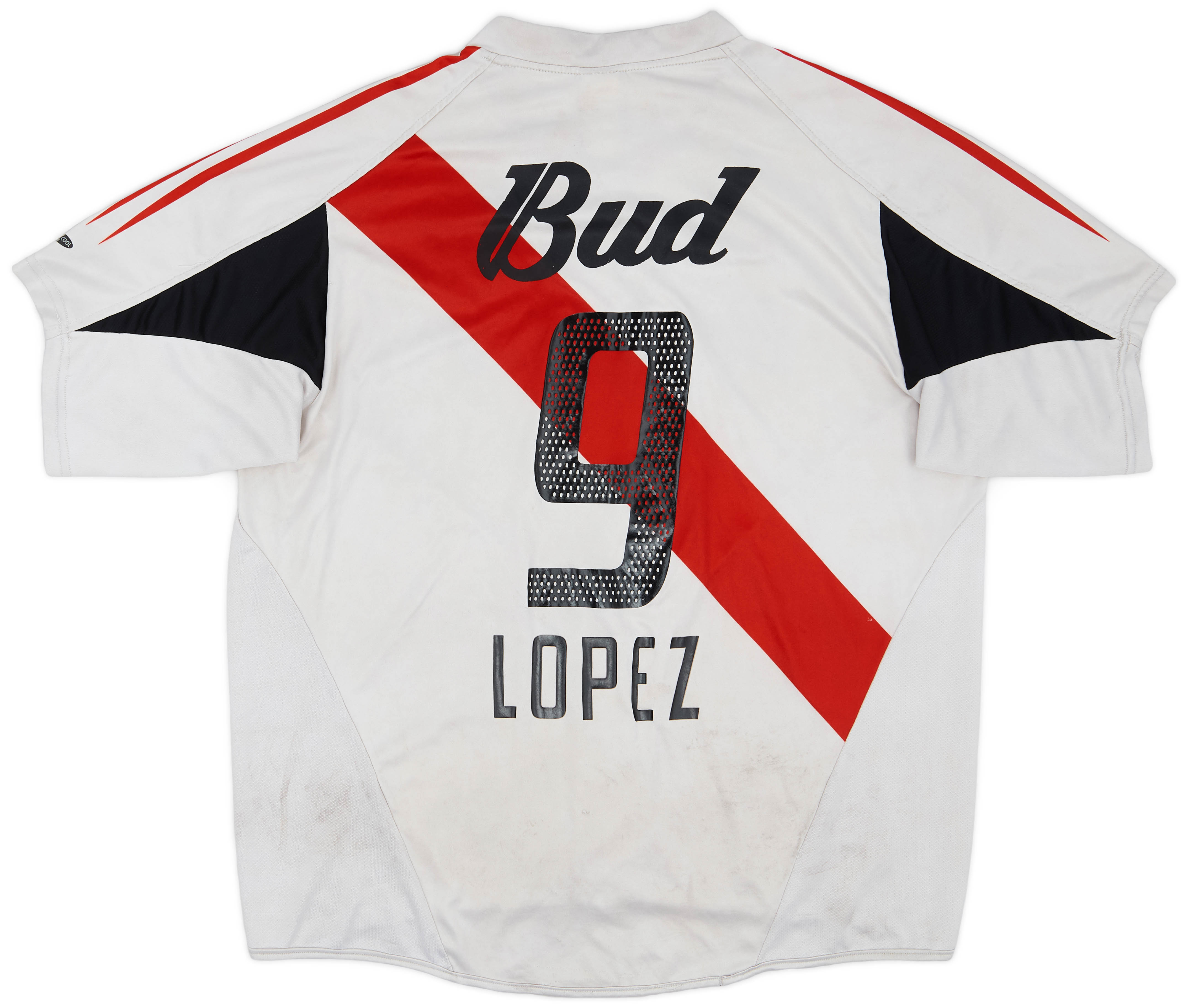 Maillot River Plate 2004-2005 Budweiser - Adidas Argent, Taille L (neuf Sans étiquette)