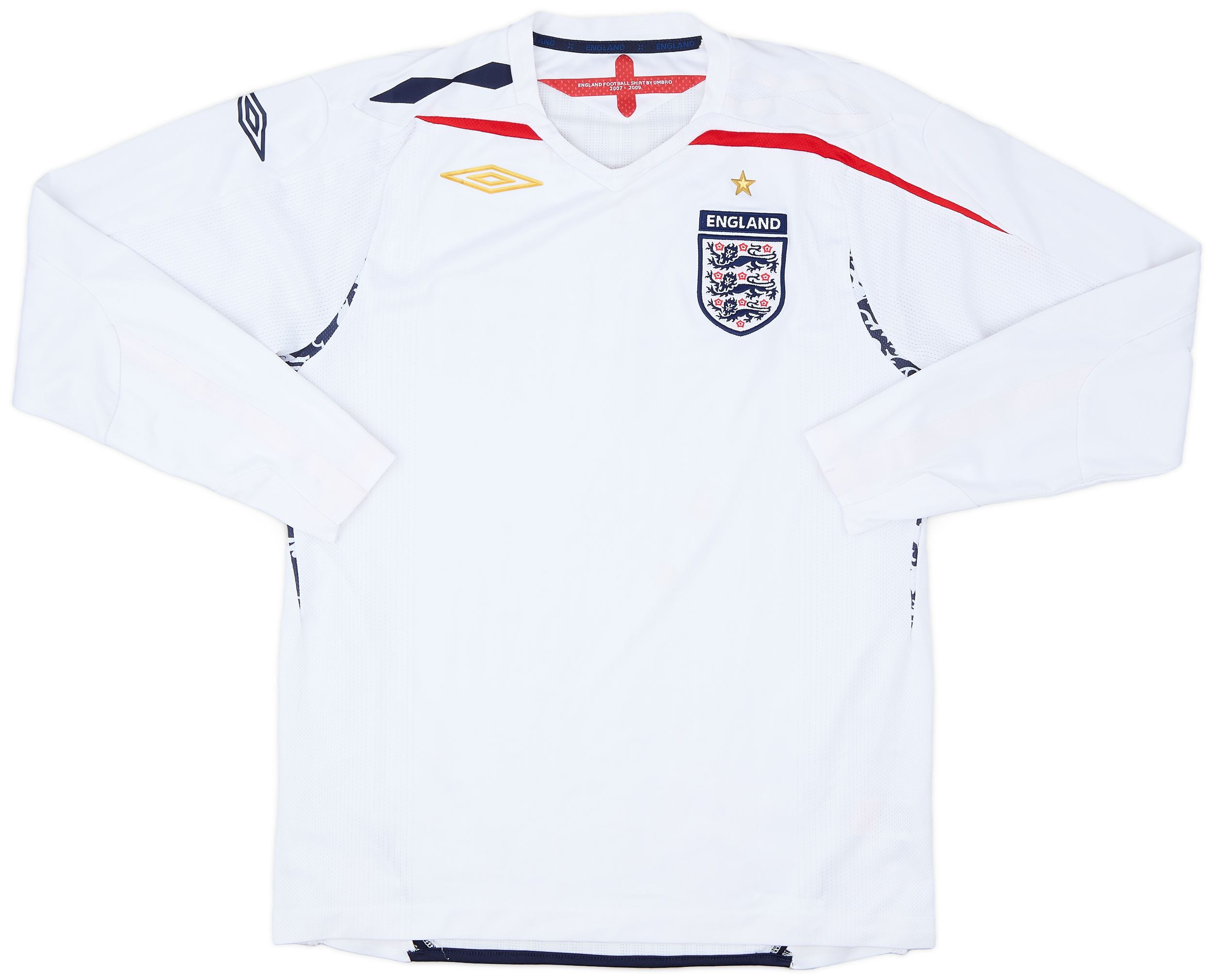 2007-09 England Home L/S Shirt - 6/10 - (L)